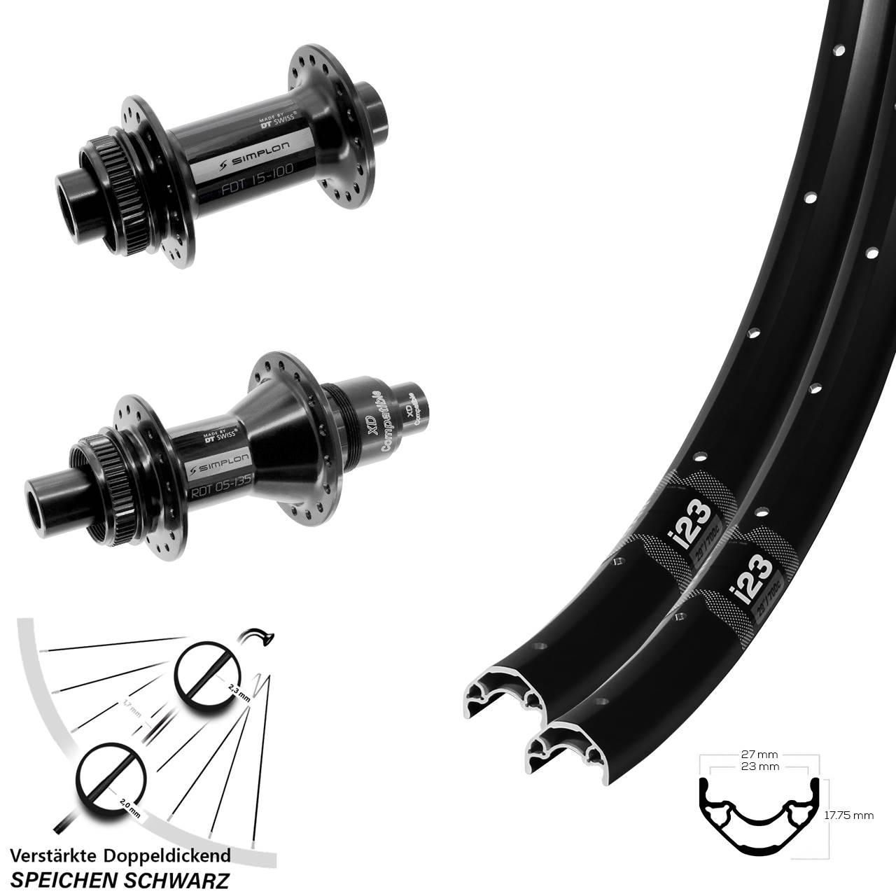 Laufradsatz Centerlock 28 Zoll WTB i23 DT Swiss 370 SRAM XD 12x100/142