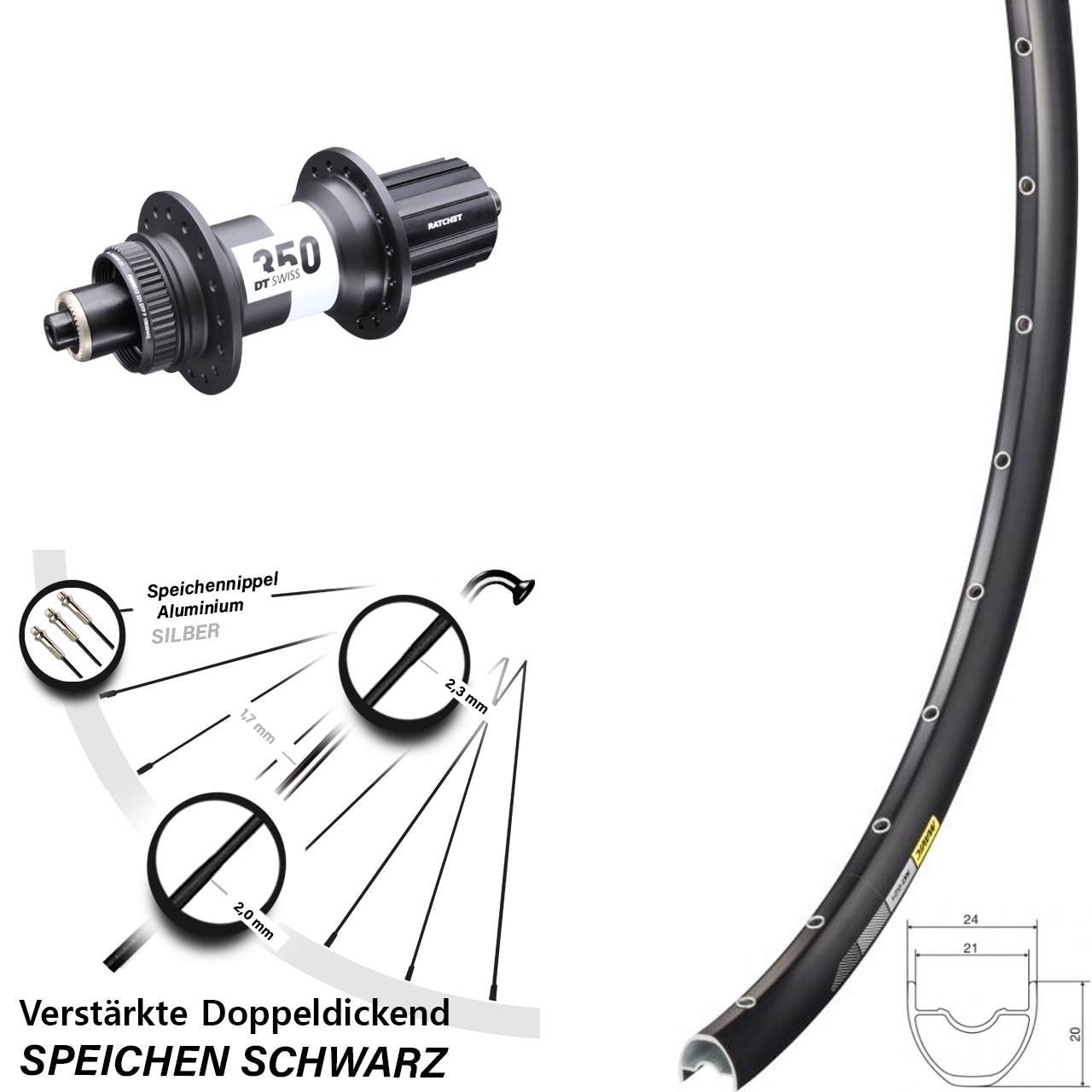Hinterrad 29 Zoll Mavic XC621 DT Swiss 350 Road Centerlock 5/135 HG