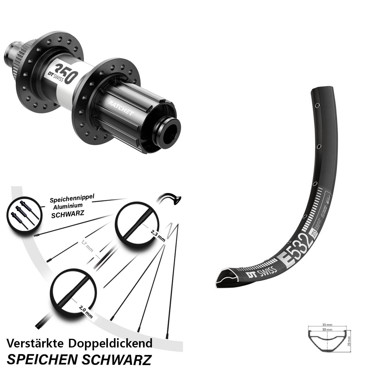27,5 Zoll E 532 DT Swiss 350 Centerlock Hinterrad 12x142 8-11 fach HG