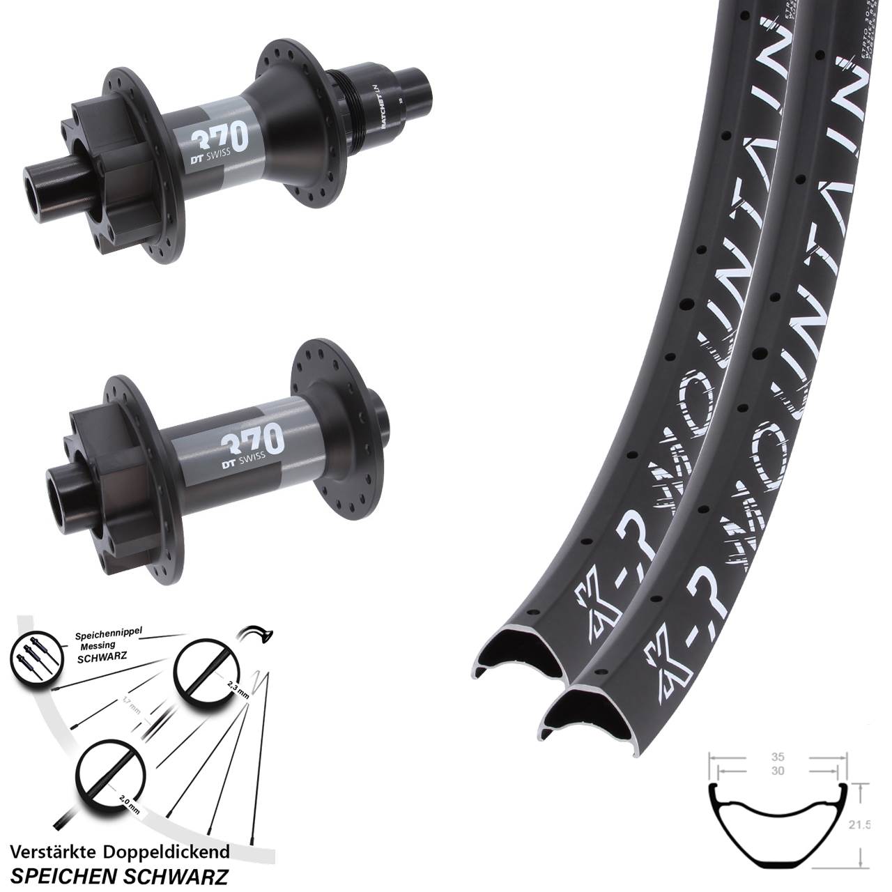 KX-R Mountain DT Swiss 370 27,5/29 Zoll Laufradsatz 6-Loch 15x110 12x148 SRAM XD