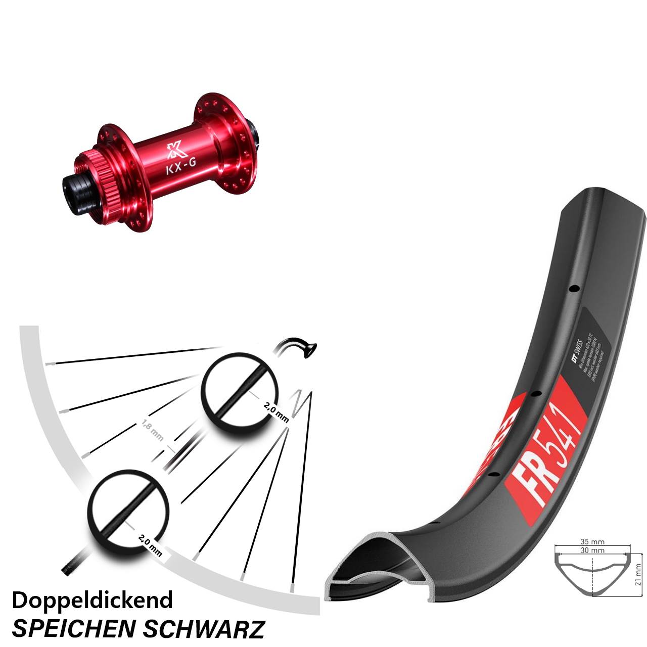 DT Swiss FR541 KX-G rot 29 Zoll Vorderrad Centerlock 15x100