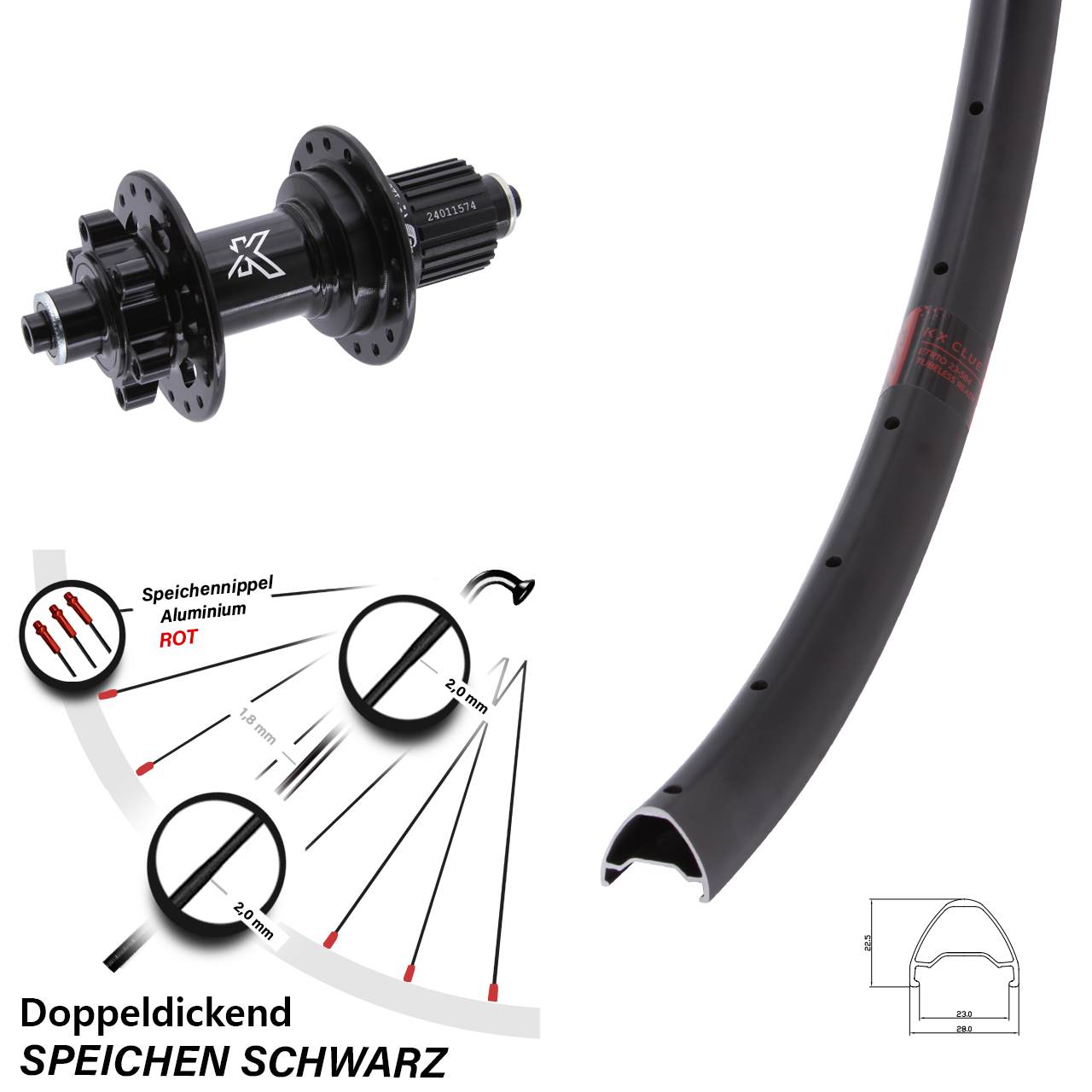 KX-M Clue 27,5 Zoll 6-Loch Hinterrad für Schnellspanner Shimano Micro Spline