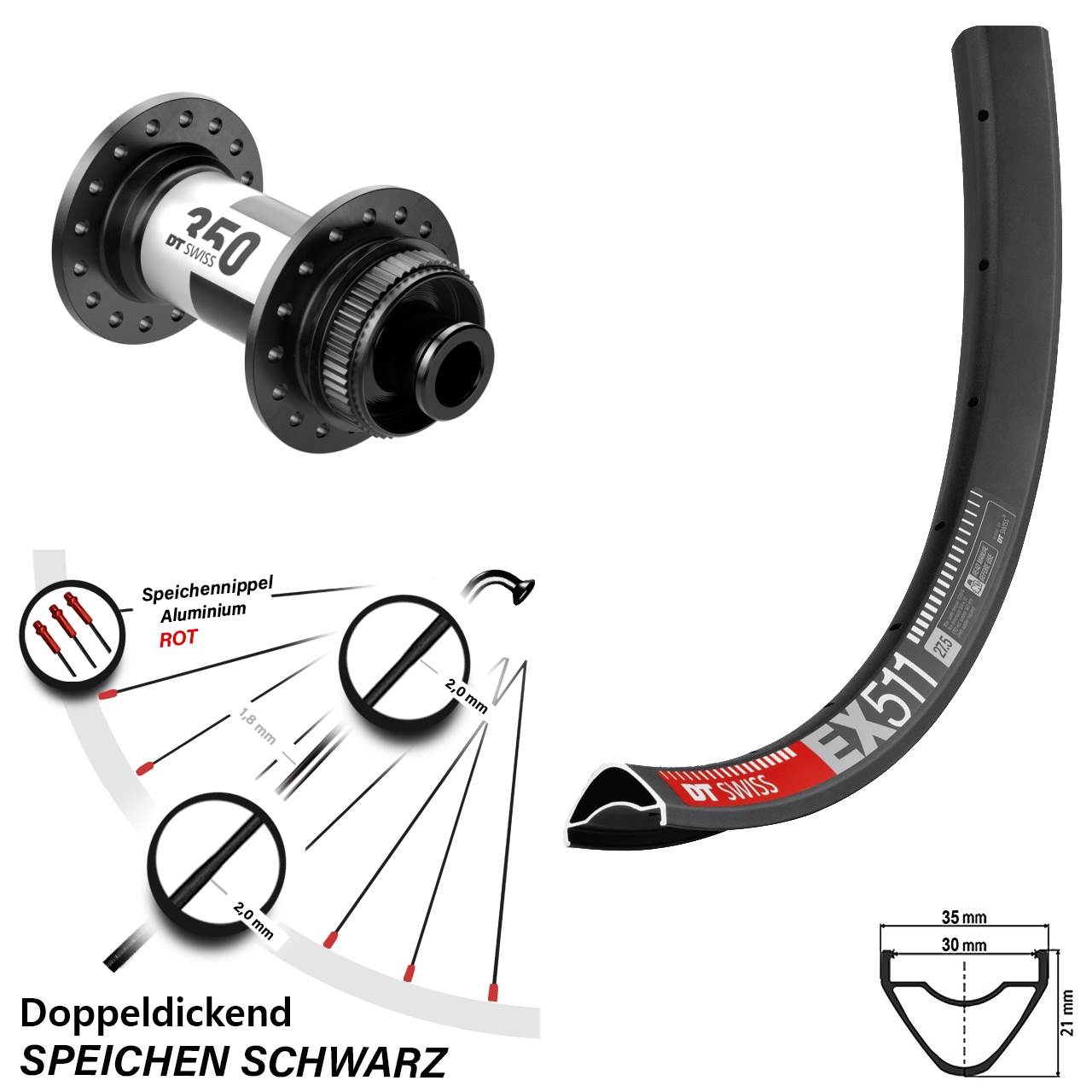 Vorderrad Centerlock 12x100 29 Zoll DT Swiss EX511 350