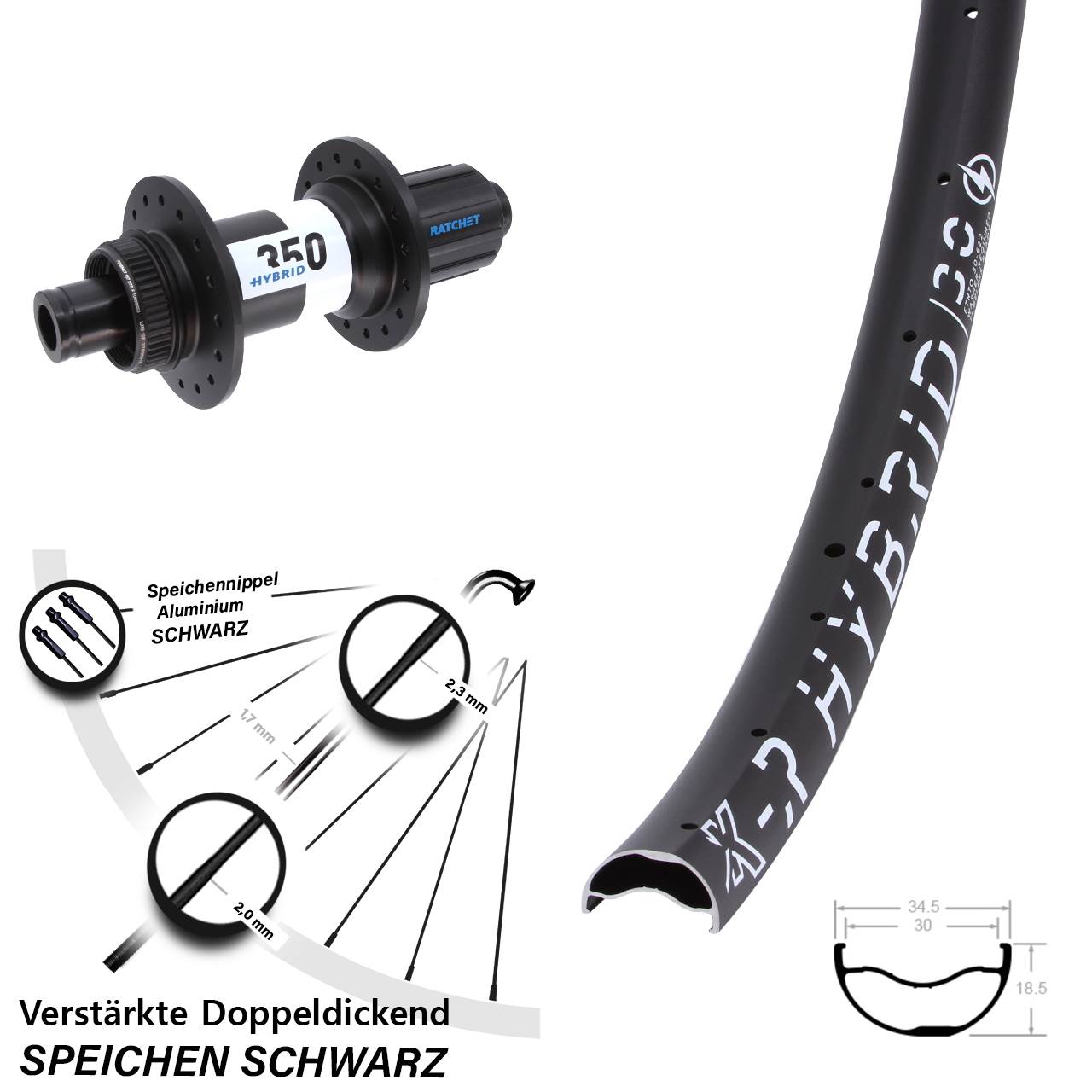 29 Zoll KX-R Hybrid 30 DT Swiss 350 Centerlock Hinterrad 12x148 Boost 8-11 fach