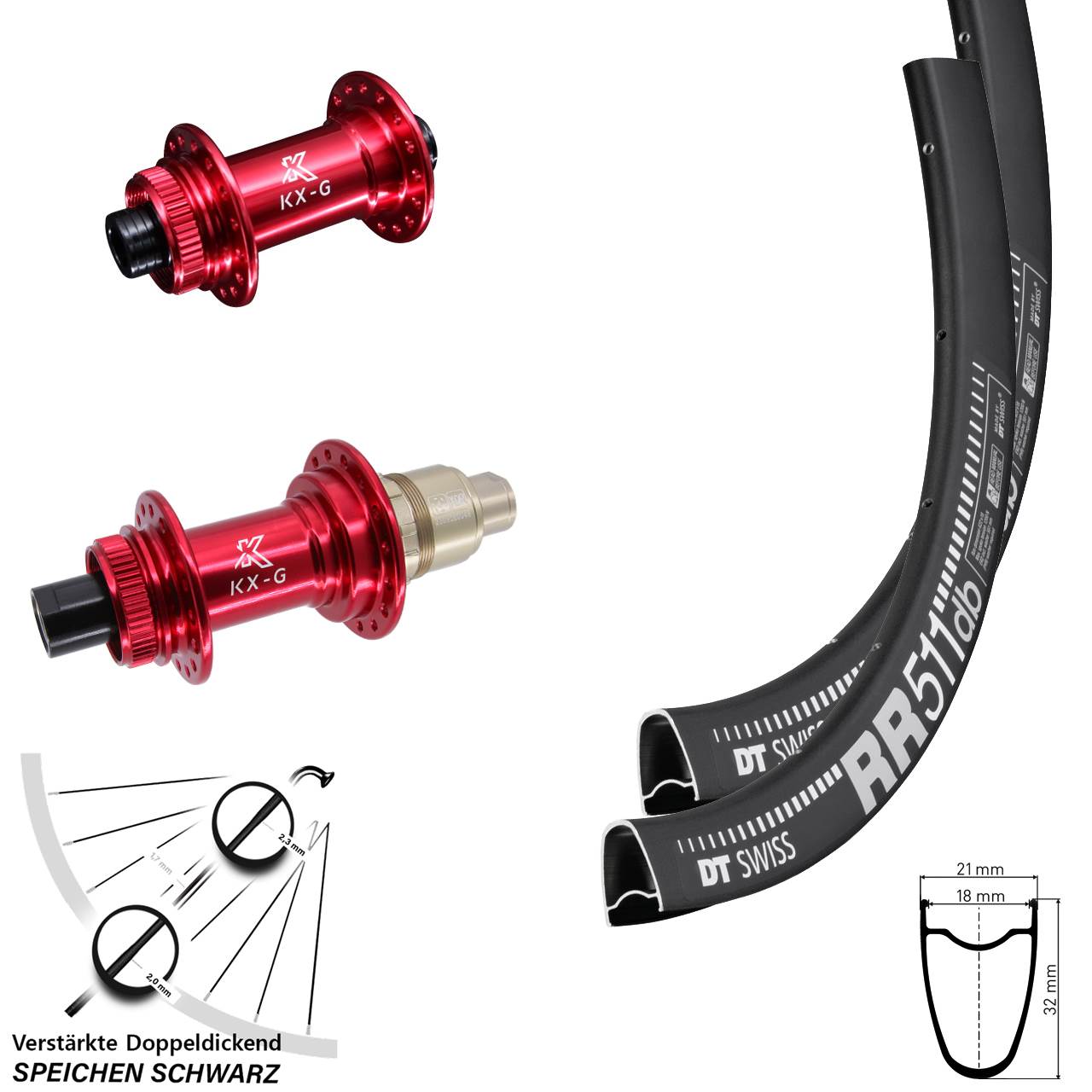 Disc Laufradsatz 12x100/142 28 Zoll DT Swiss RR 511 KX-G rot XDR