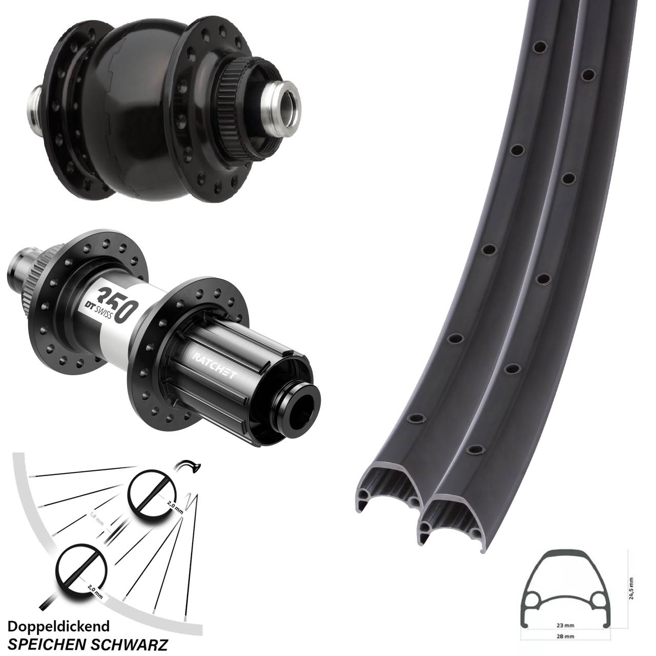 29 Zoll Ambrosio Sport DT Swiss 350 SONdelux Laufradsatz Centerlock 12x100/142 8-11 fach