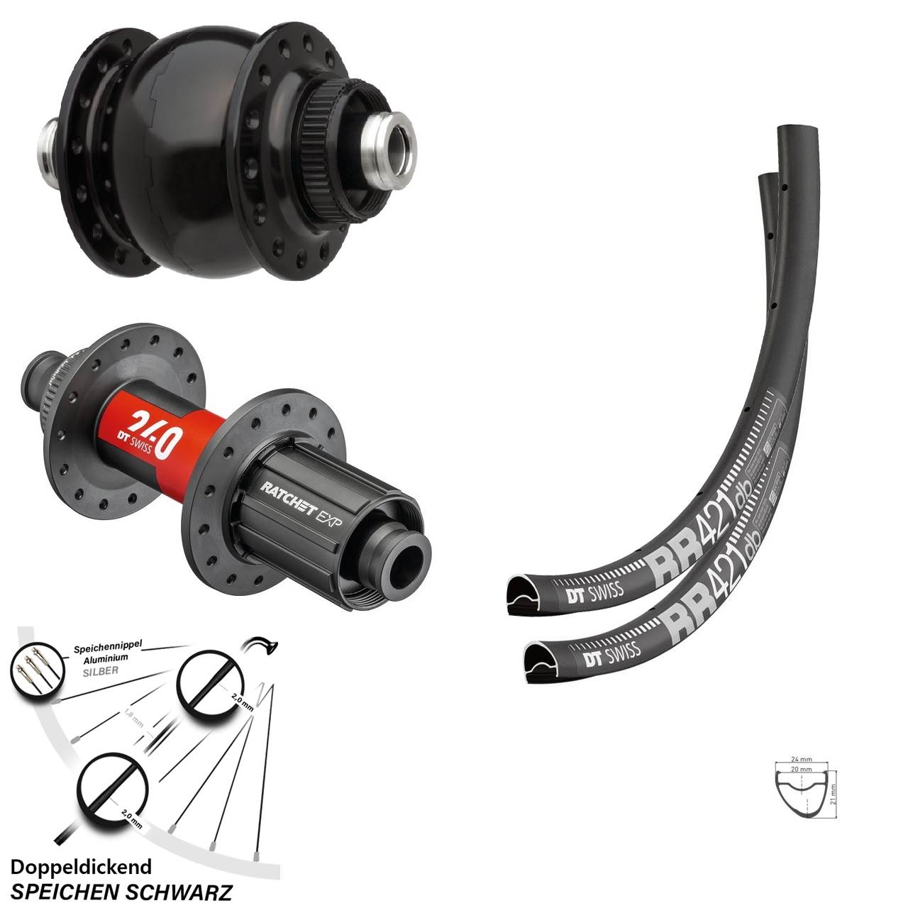 28 Zoll Laufradsatz DT Swiss RR421-240 EXP Road SON delux Centerlock 12x100/142