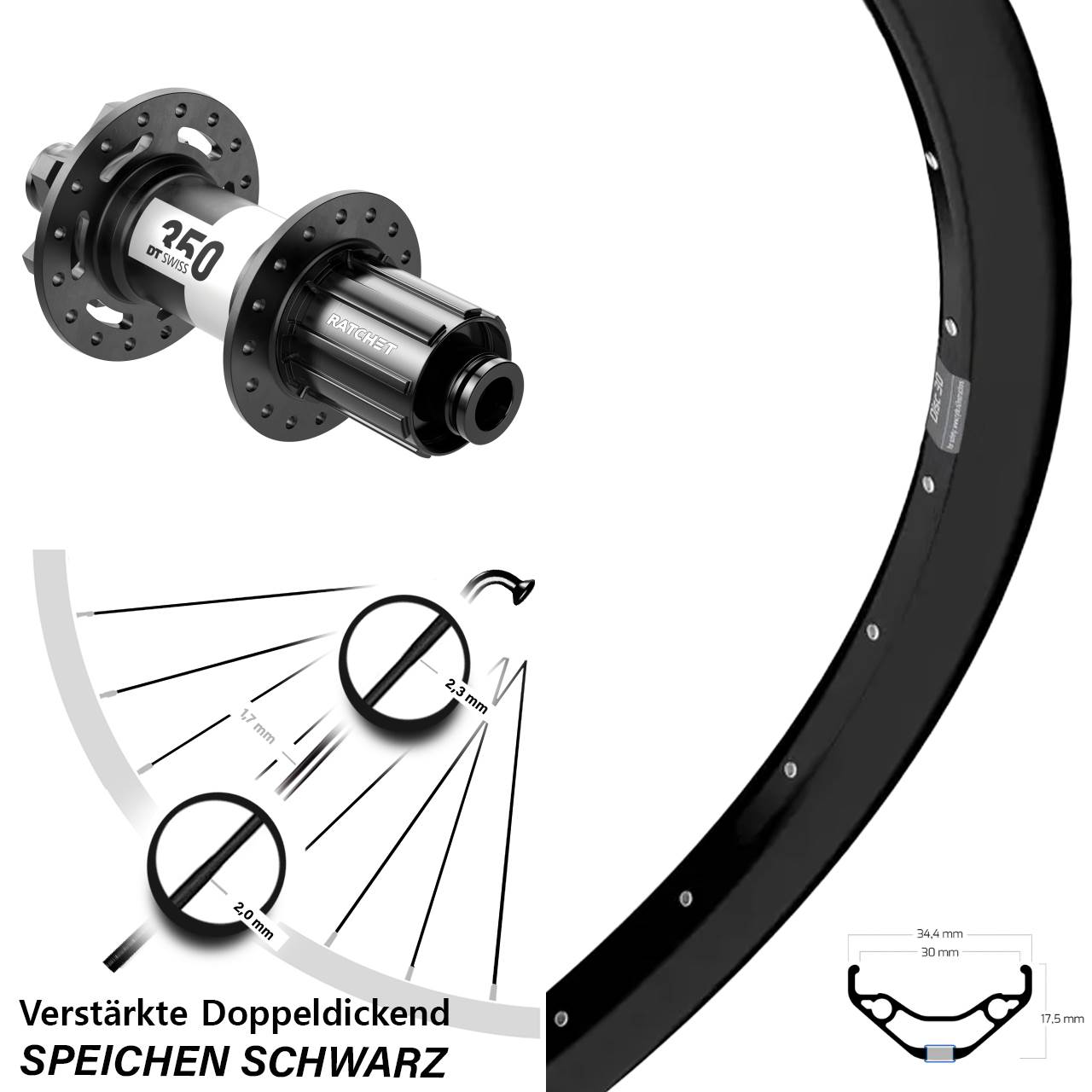 Ryde Disc 30 DT Swiss 350 27,5 Zoll Laufrad 12x157 8-11 fach HG