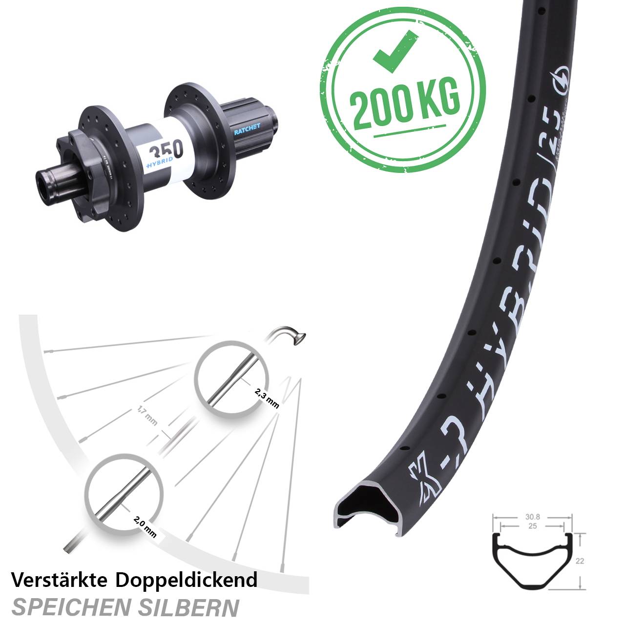650B KX-R Hybrid 25 DT Swiss 350 6-Loch 12x148 Hinterrad Boost 8-11 fach HG