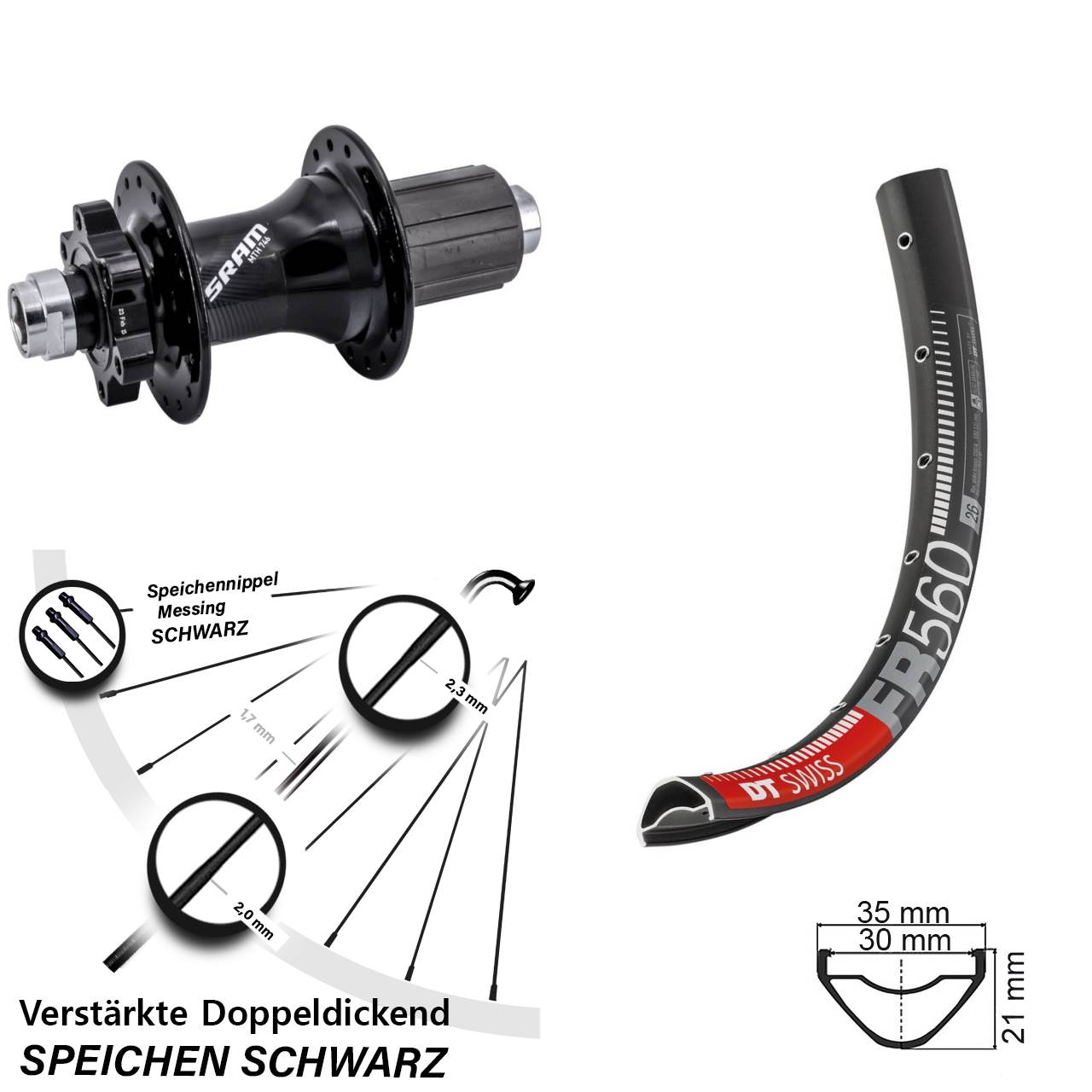 DT Swiss FR560 Sram 746 26 Zoll Disc Hinterrad 12x148 8-11 fach