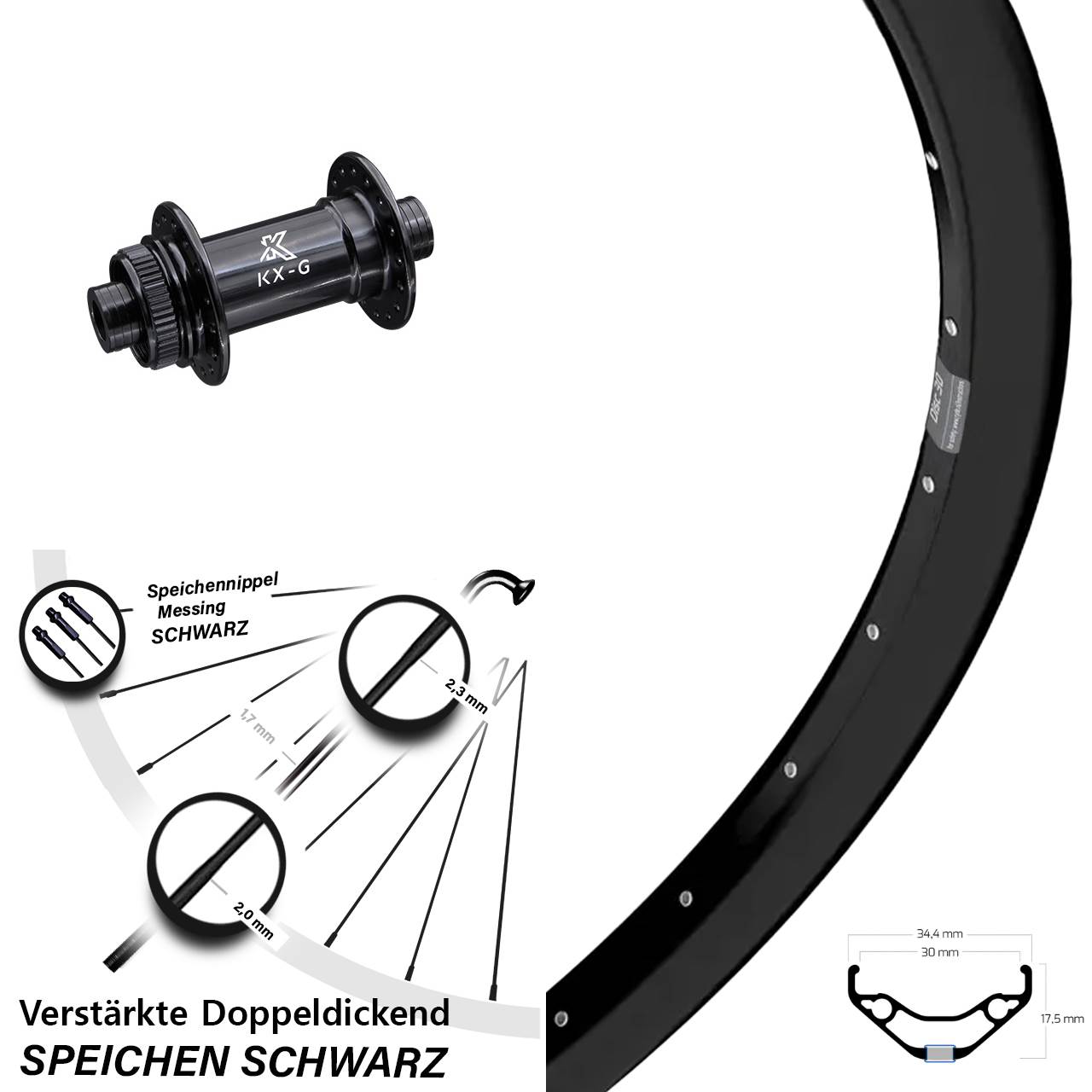 29 Zoll Ryde Disc 30 KX-G Vorderrad 15x100