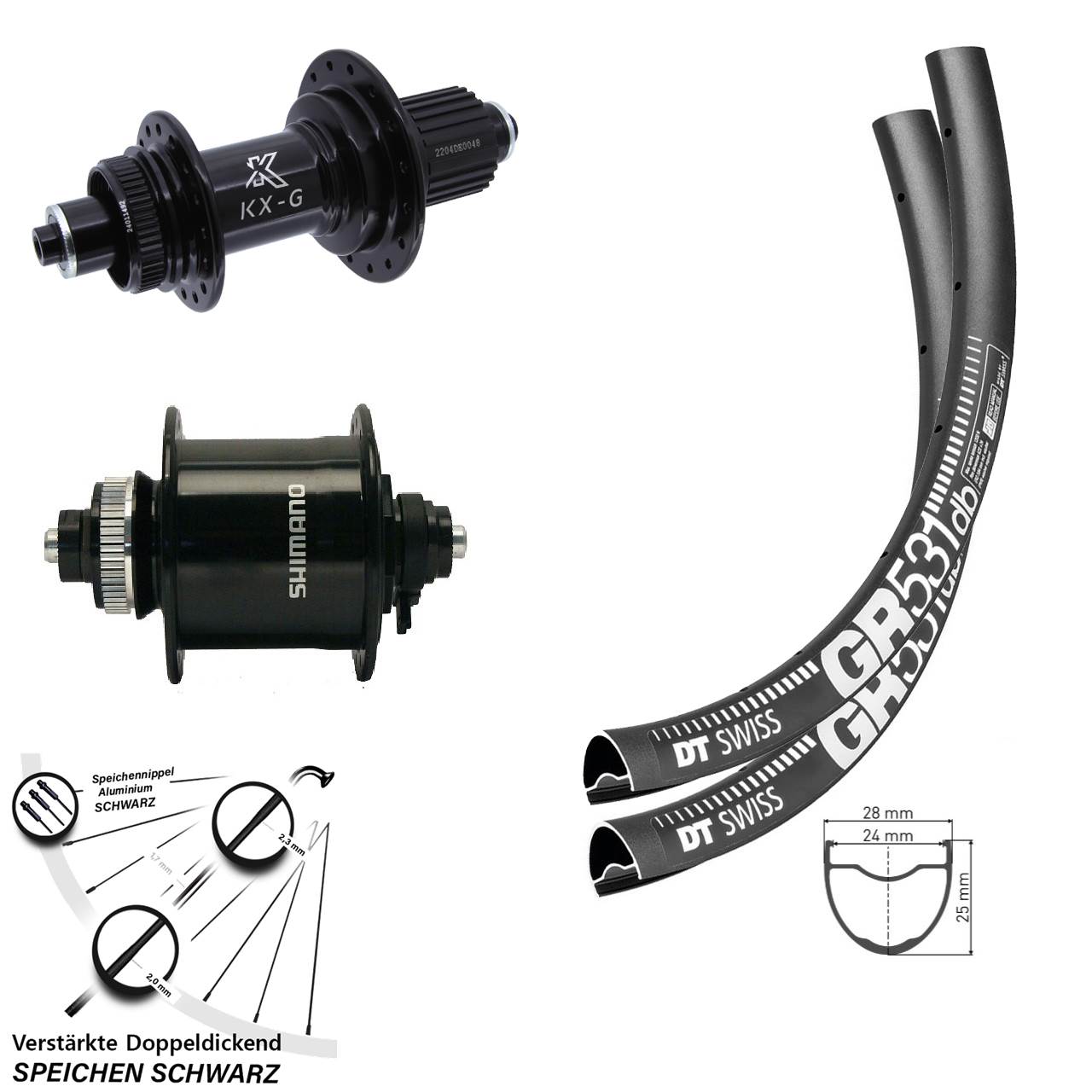 Disc Laufradsatz 27,5 Zoll DT Swiss GR531 KX-GS Heavy Duty Shimano DH-UR700-3D Micro Spline QR