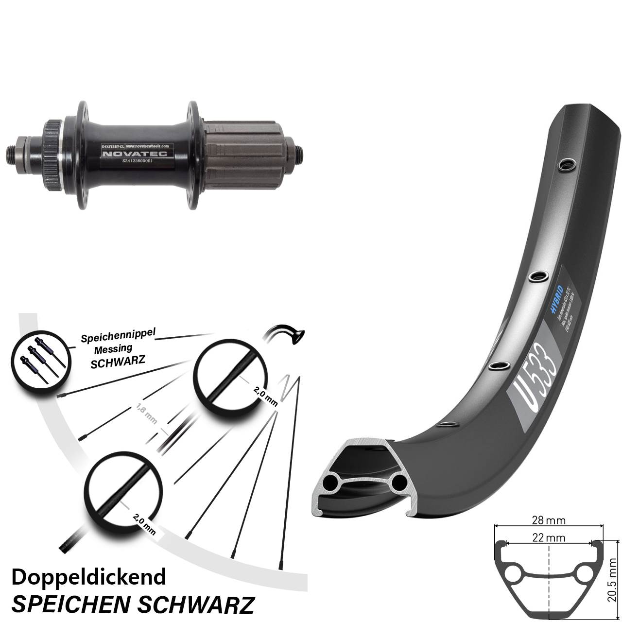 DT Swiss U 533 Novatec D472 29 Zoll Hinterrad Centerlock QR 8-12 fach