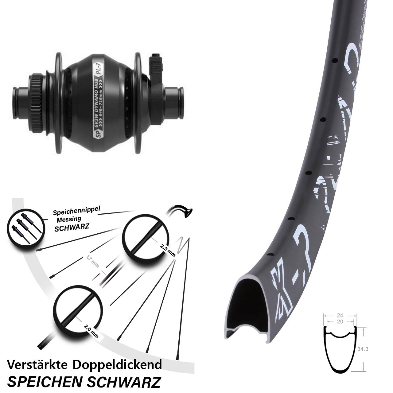 Disc Nabendynamovorderrad 29 Zoll KX-R Road Shutter Precision PL-7 12x100