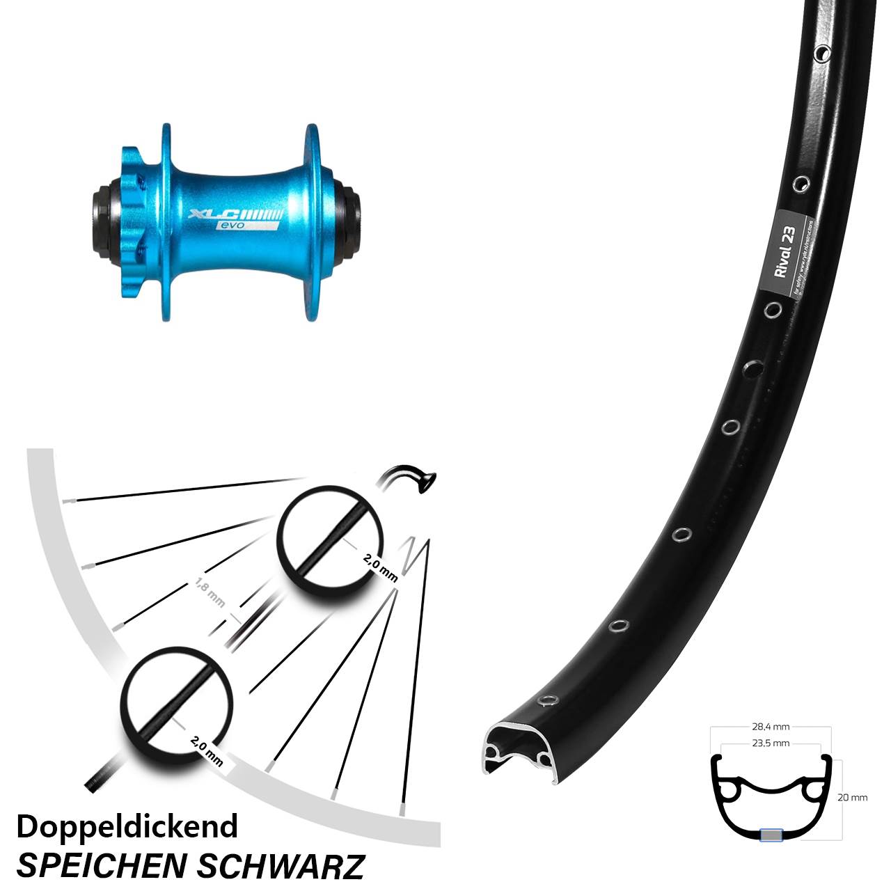 650B Ryde Rival 23 XLC blau Disc Laufrad 15x100