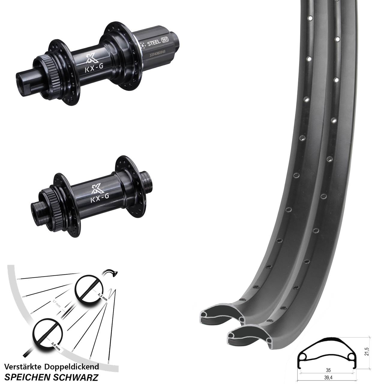 Centerlock Laufradsatz 12x100/142 27,5 Zoll Ambrosio E35 KX-GS Heavy Duty 8-12 fach HG