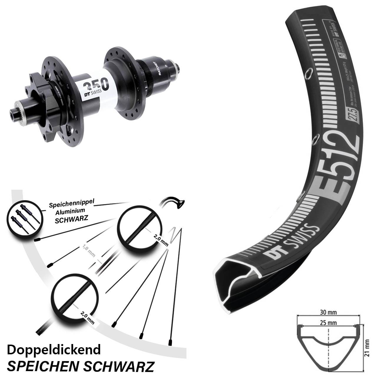 DT Swiss E512-350 29 Zoll Hinterrad 6-Loch für Schnellspanner XD 11-12 fach