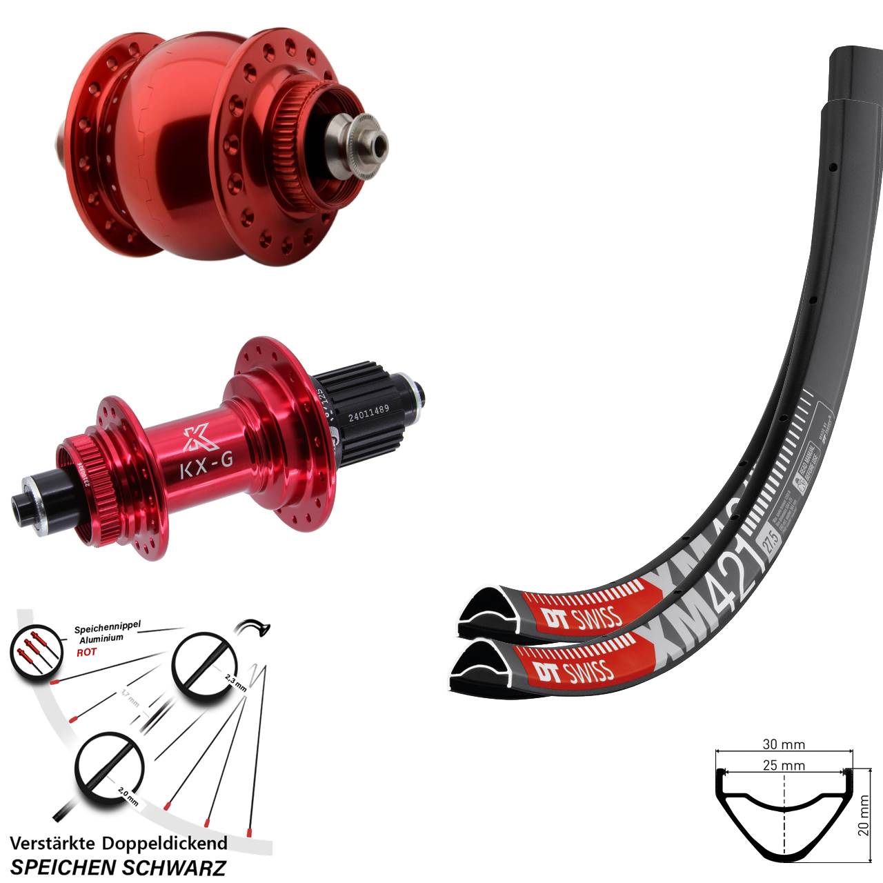 DT Swiss XM 421 KX-G rot SON delux rot 650B Laufradsatz Centerlock QR Shimano Micro Spline