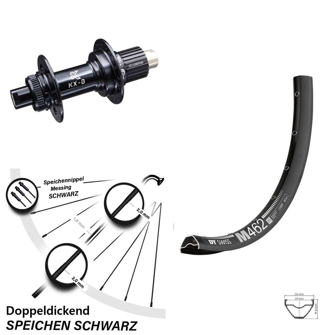 27,5 Zoll DT Swiss M 462 Hinterrad KX-B Centerlock Micro Spline 12x148