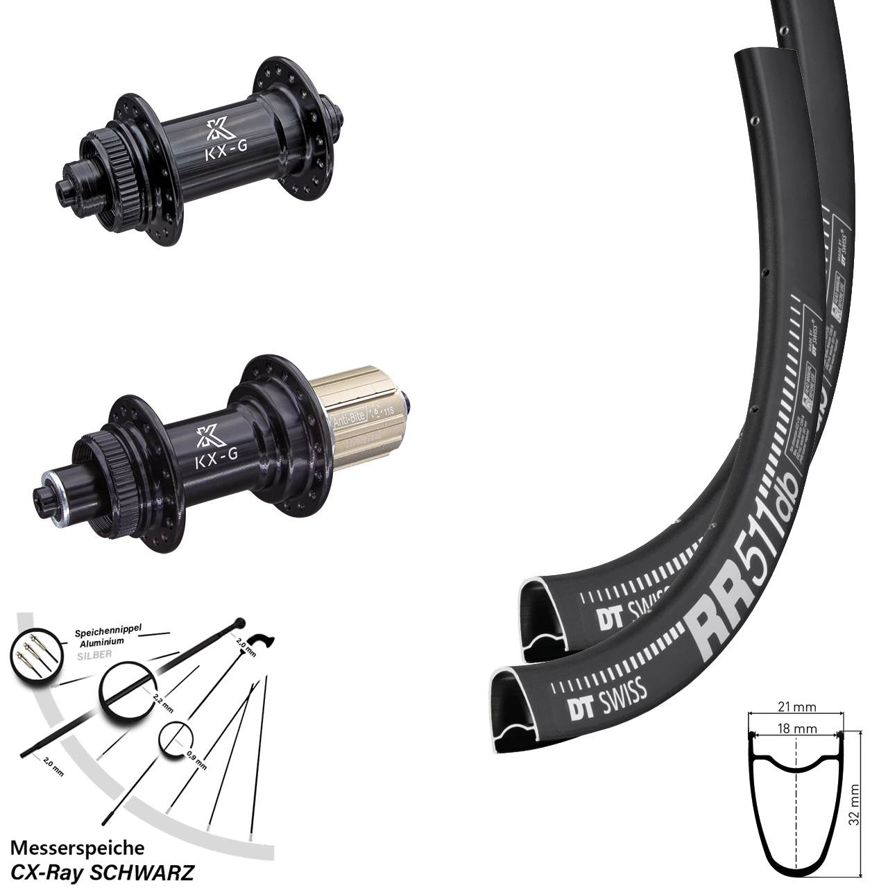 DT Swiss RR 511 KX-G 28 Zoll Disc Laufrad-Satz QR CX-Ray 8-12 fach HG