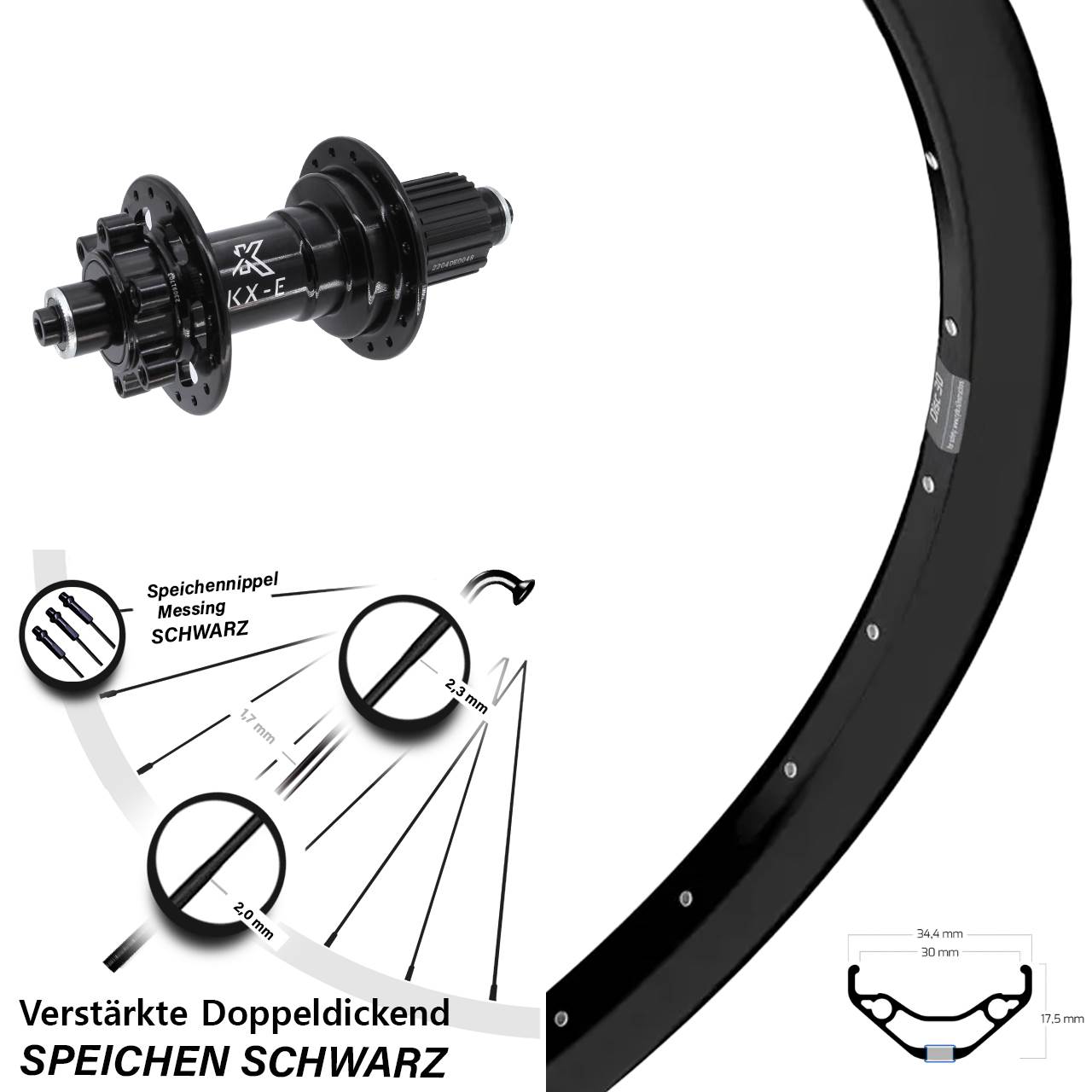 Boost Laufrad QR 27,5 Zoll Ryde Disc 30 KX-E Heavy Duty Shimano Micro Spline