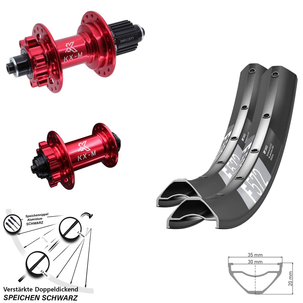 DT Swiss F572 KX-M rot 650B Disc Laufradsatz für Schnellspanner Shimano Micro Spline