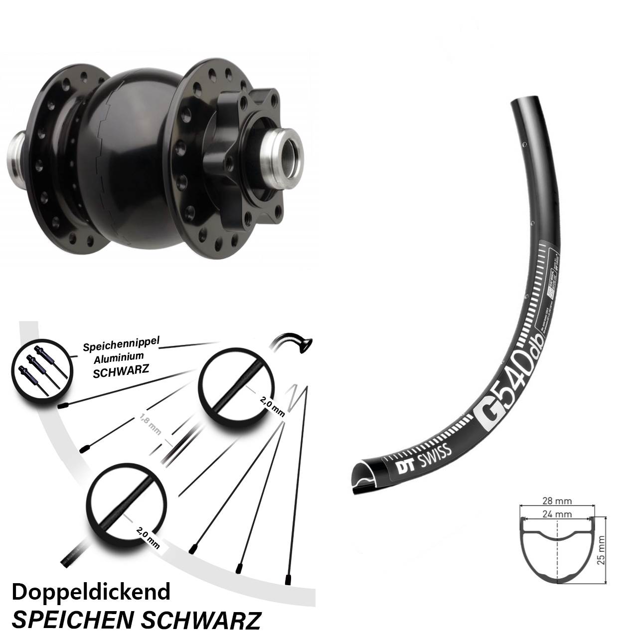 28-29 Zoll Vorderes Rad mit Nabendynamo DT Swiss G 540 SON 28-12x110 Boost 6-Loch