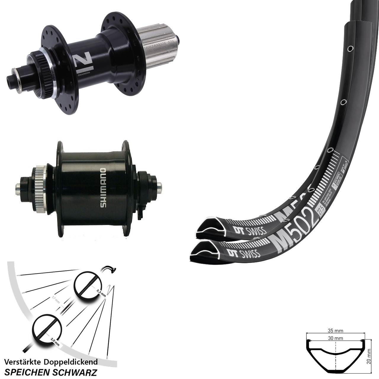 27,5 Zoll DT Swiss M 502 Novatec D042 Shimano DH-UR700 Disc Laufradsatz QR 8-12 fach HG