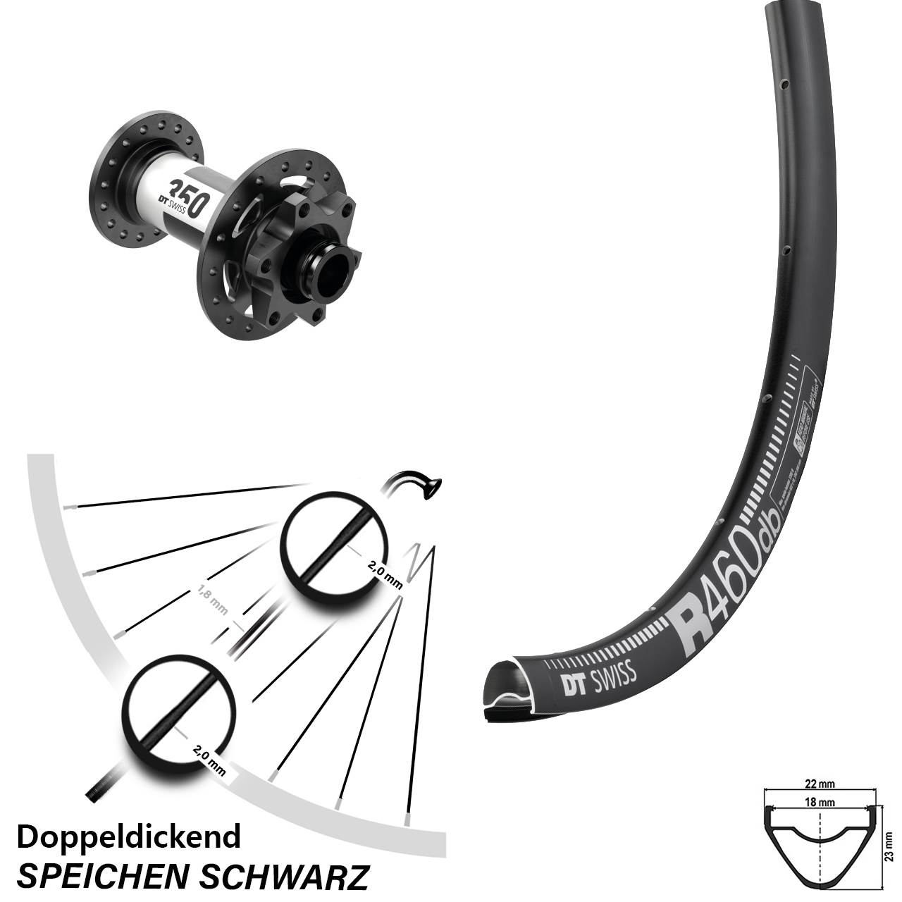 28 Zoll Vorderrad DT Swiss 350 Steckachse 460 Felge