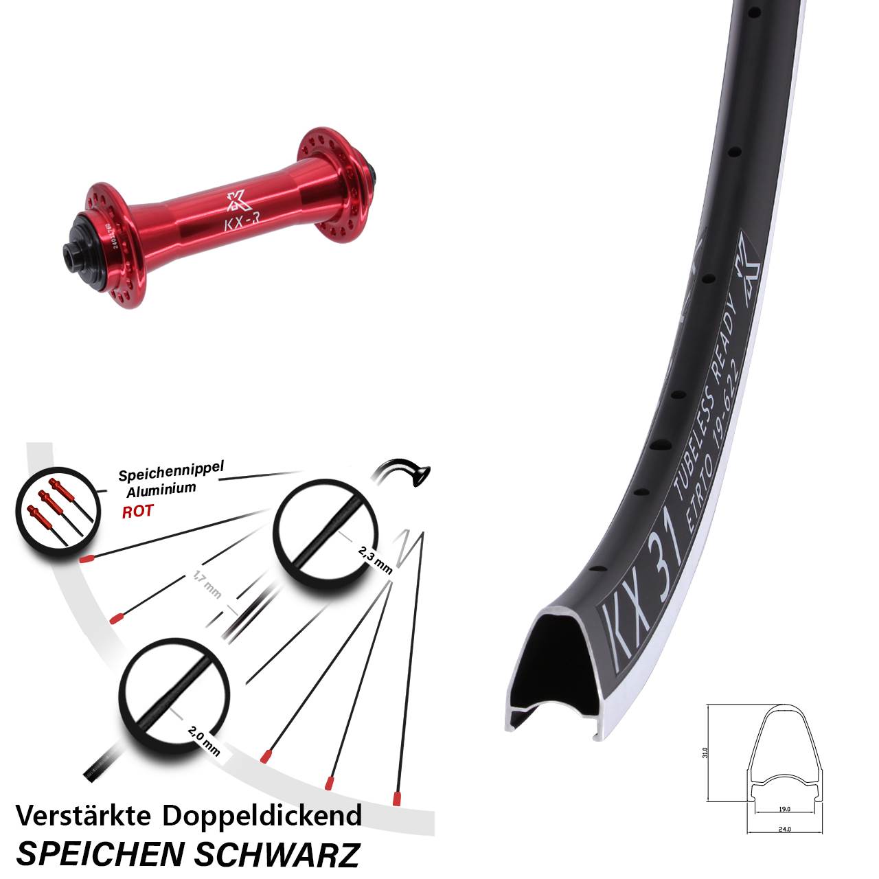 Vorderrad 28 Zoll KX-R31 rot QR