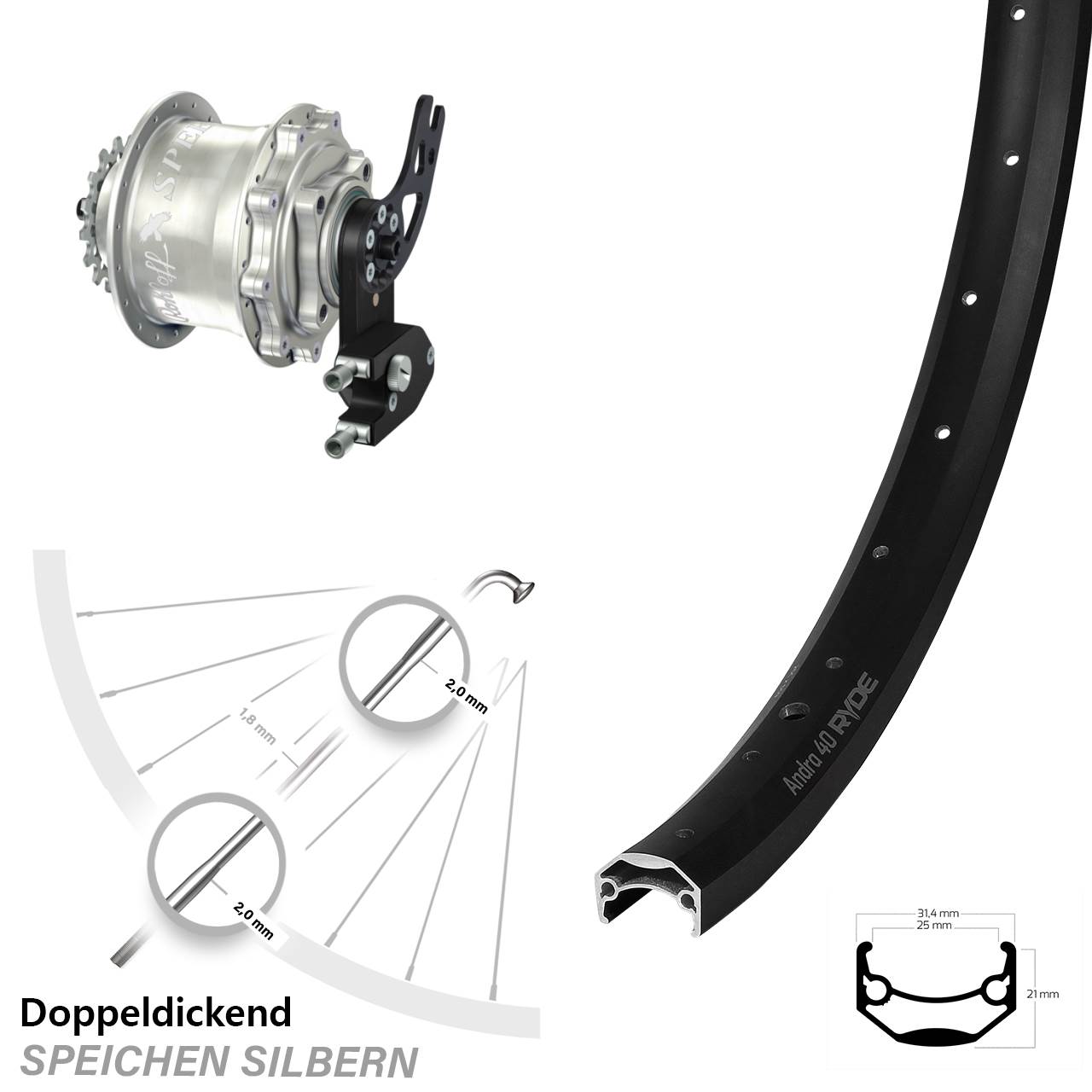 Disc Laufrad 27,5 Zoll Ryde Andra 40 Rohloff Speedhub 500/14 CC DB PM