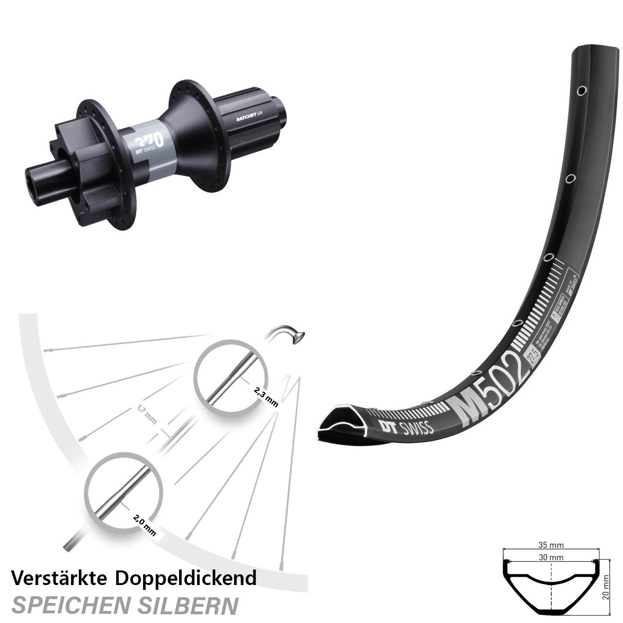 Hinterrad 6-Loch 29 Zoll M 502 DT Swiss 370 8-11 fach 12x142