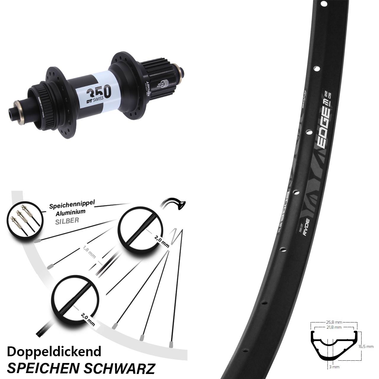 Disc Laufrad 28 Zoll Ryde Edge M22 OS DT Swiss 350 Micro Spline QR Boost