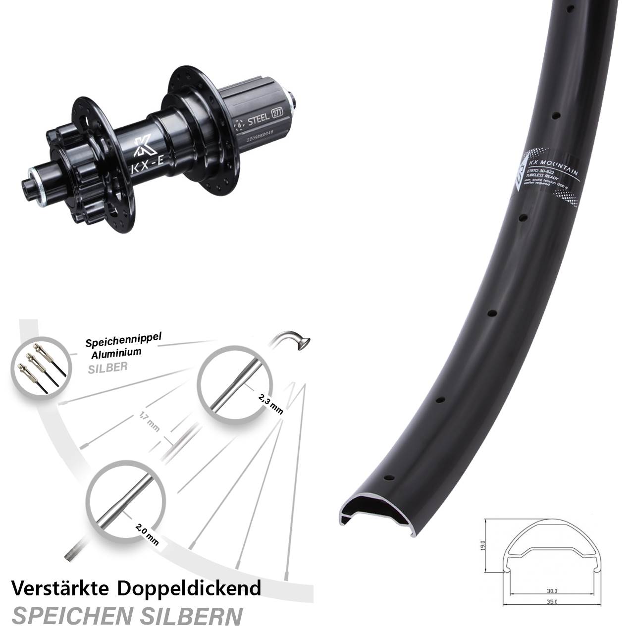 6-Loch Hinterrad 29 Zoll KX Mountain TR schwarz Stahl Freilauf Schnellspanner 8-12 fach