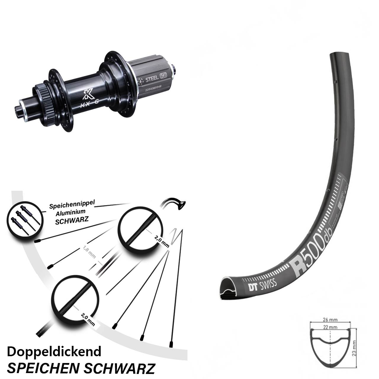 DT Swiss R500 28 Zoll Hinterrad KX-GS 8-12 fach