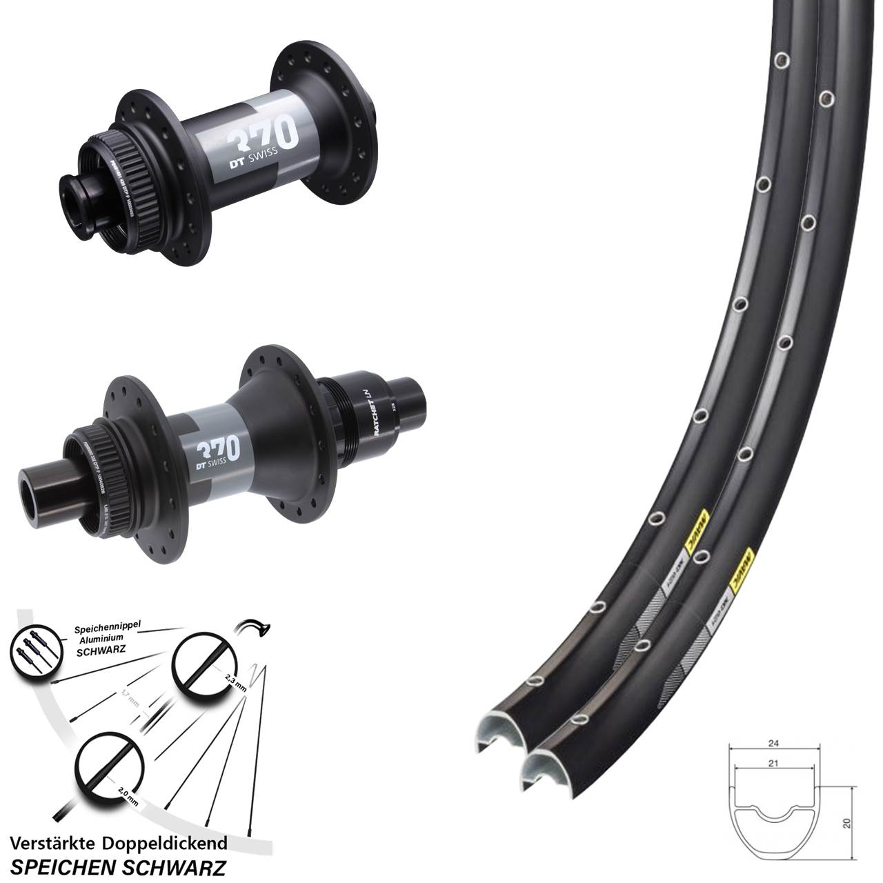 28 Zoll Mavic XC621 DT Swiss 370 Laufradsatz Centerlock 15x100 12x142 XDR