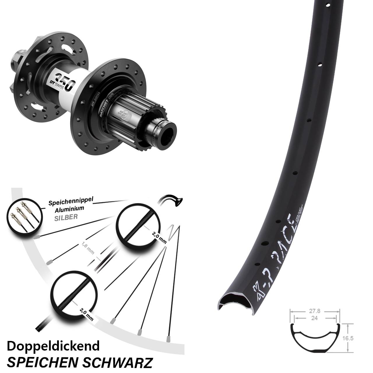 28-29 Zoll KX-R Race DT Swiss 350 DEG 72 Hinterrad 6-Loch 12x148 Micro Spline