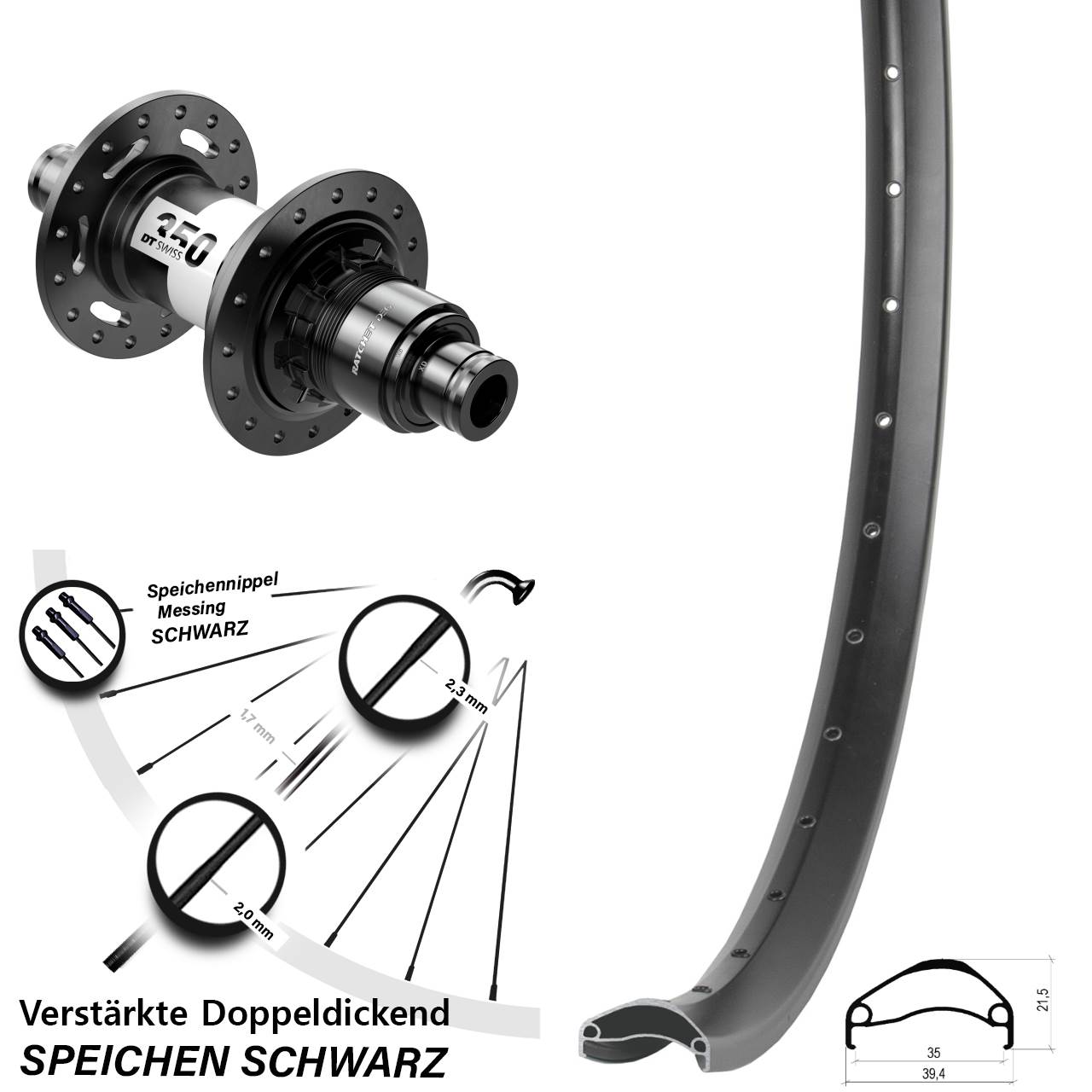 Centerlock Hinterrad 12x148 29 Zoll Ambrosio E35 DT Swiss 350 DEG72 XD