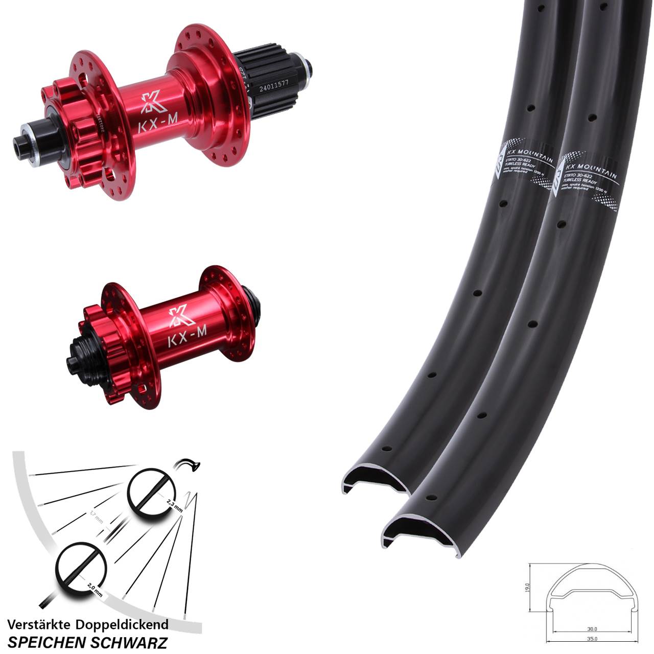 29 Zoll KX-M Mountain rot 6-Loch Laufradsatz für Schnellspanner Shimano Micro Spline