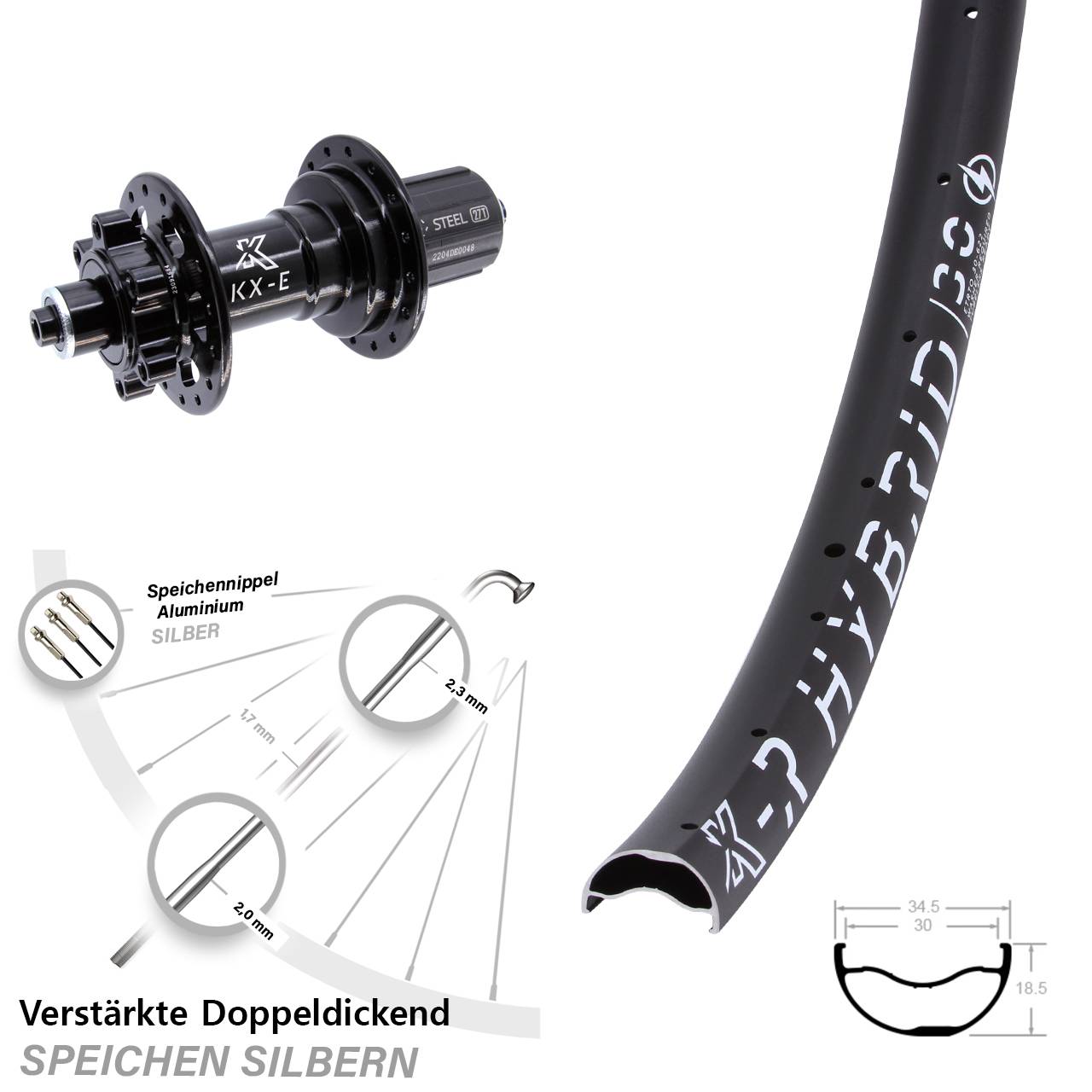 6-Loch Hinterrad für Schnellspanner 29 Zoll KXR-E Hybrid 30 8-12 fach HG