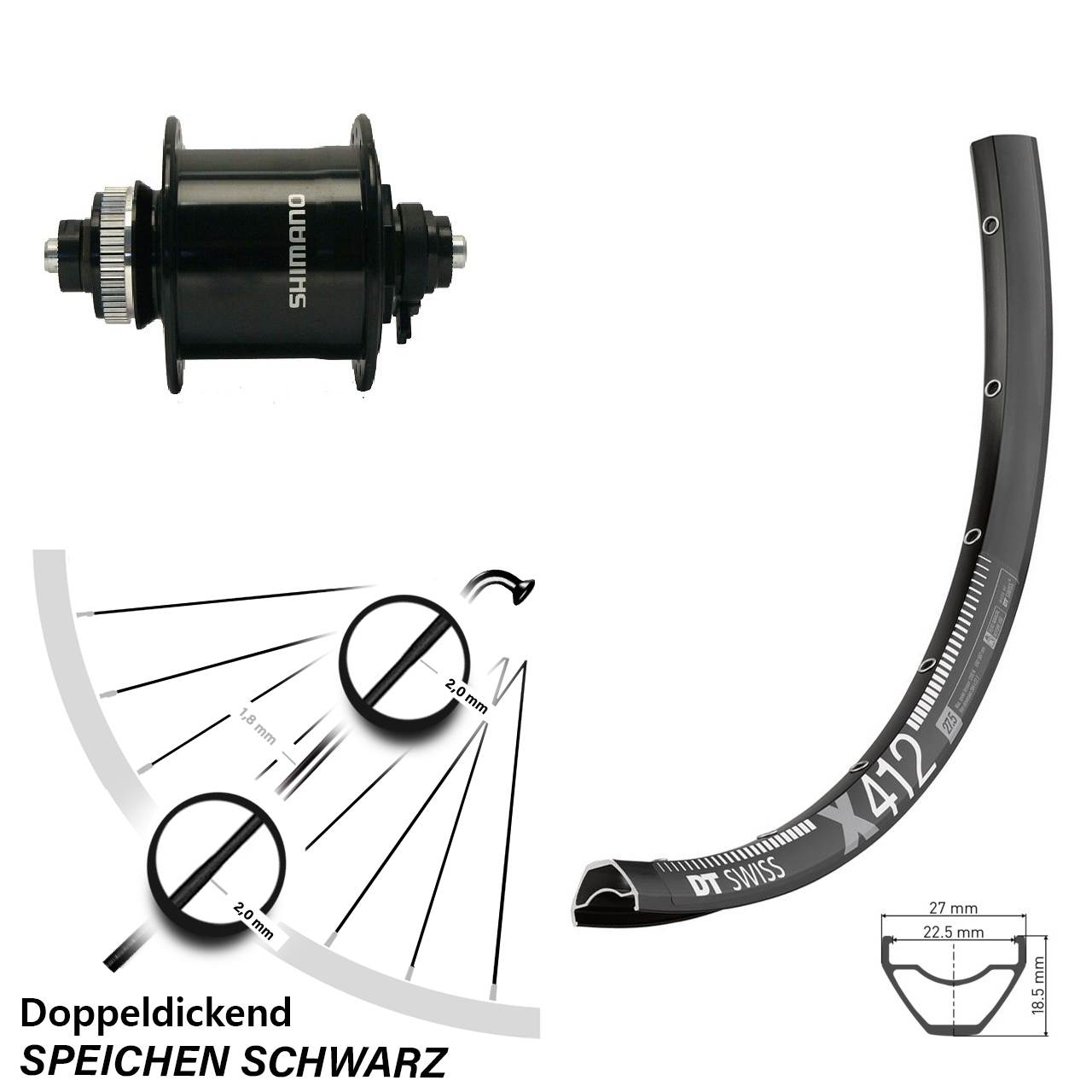 29 Zoll Nabendynamo-Vorderrad Centerlock DT Swiss X412 Shimano DH-UR700-3D QR