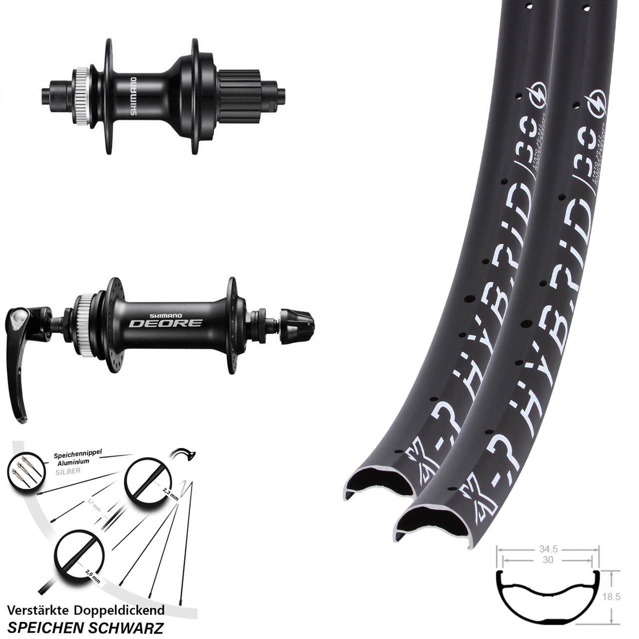 KX-R Hybrid 30 Shimano Deore MT500 29 Zoll Laufradsatz Centerlock QR Micro Spline