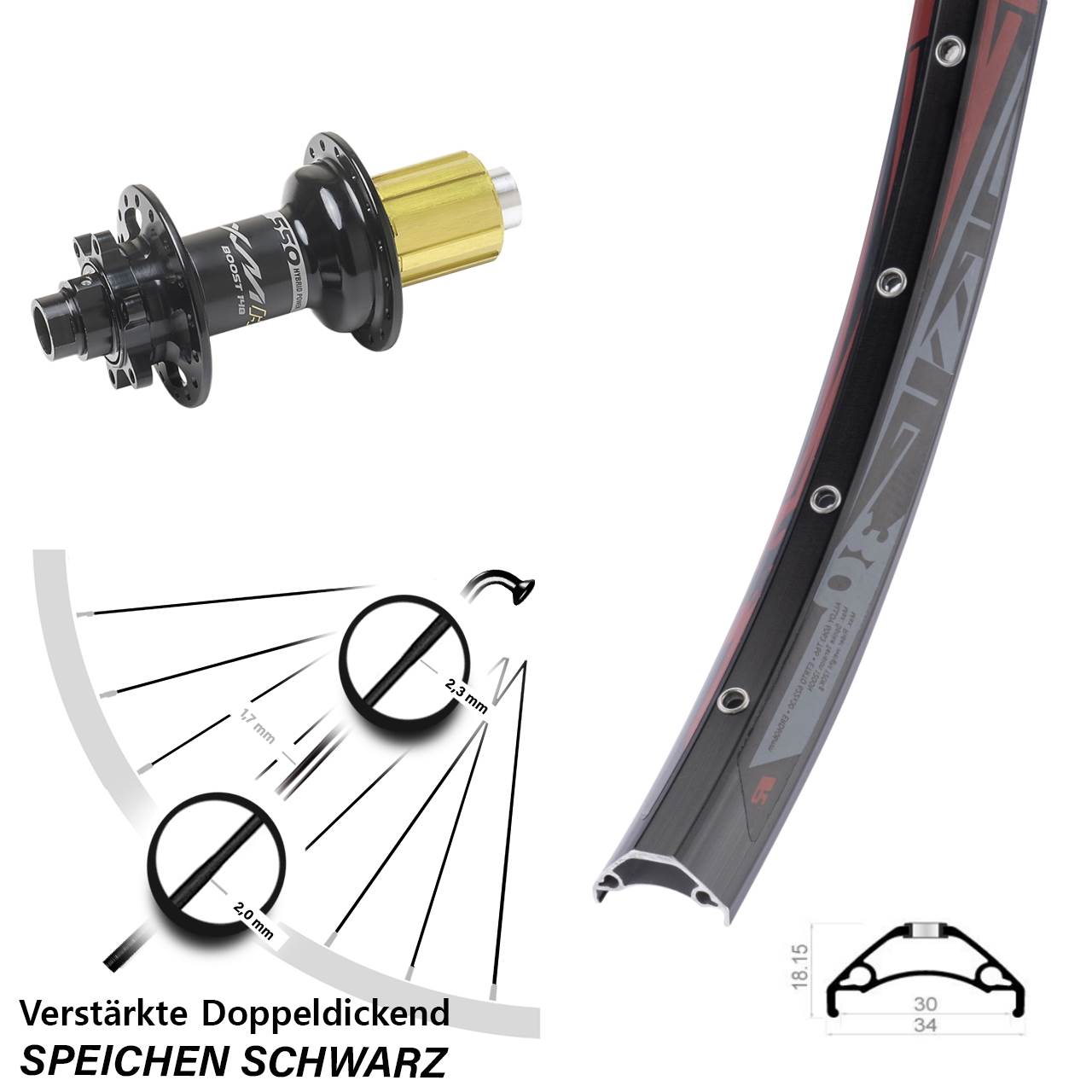 Rodi TRYP 30 Miche XMH 550 29 Zoll 6-Loch Hinterrad 12x148 8-11 fach