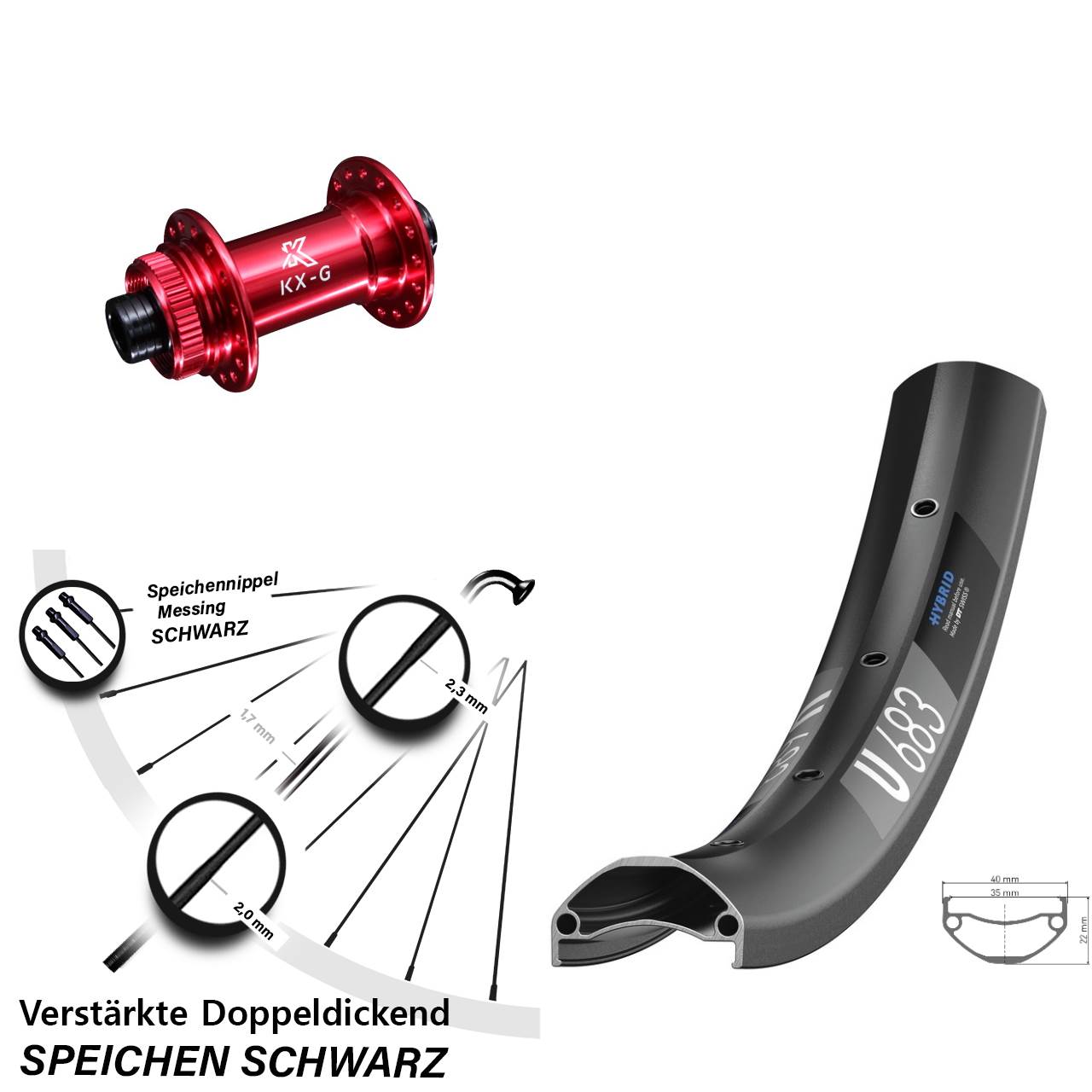 Centerlock Vorderrad 27,5 Zoll DT Swiss U683 KX-G rot 15x100