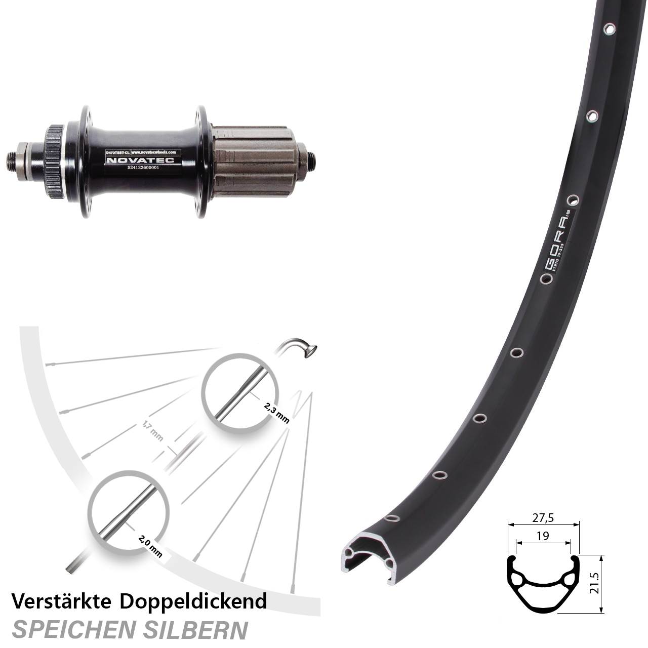 28 Zoll Gora 19 Novatec D472 Hinterrad Centerlock QR 8-12 fach HG