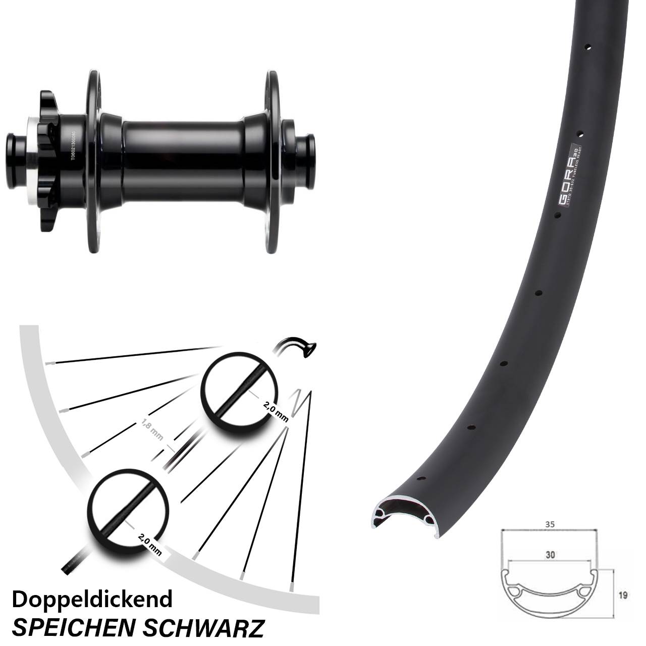 Novatec D341 Boost 15x110 mm Gora 30 Vorderrad 29 Zoll Disc 6-loch