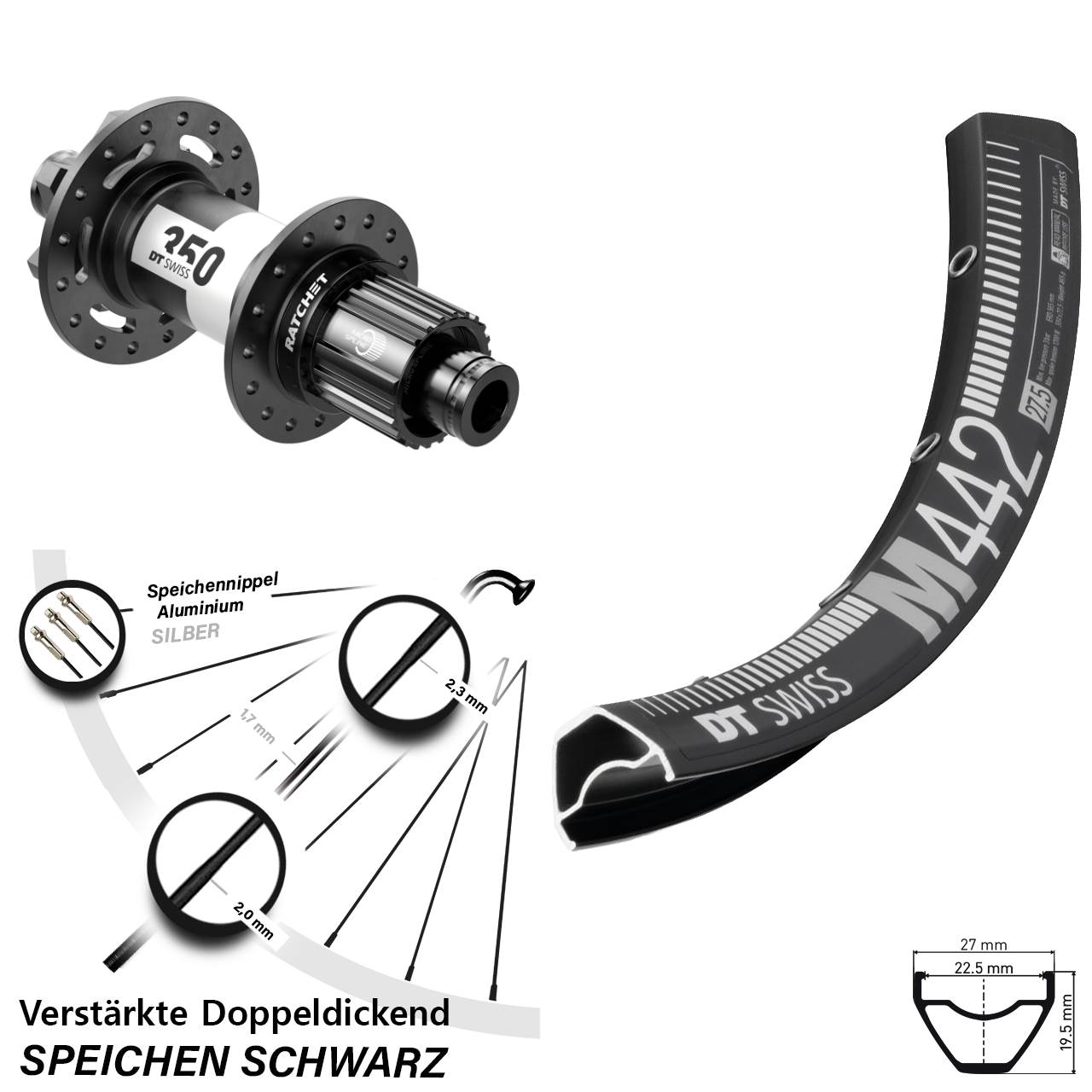 Disc Hinterrad 29 Zoll DT Swiss M442-350 Shimano Micro Spline 12x148