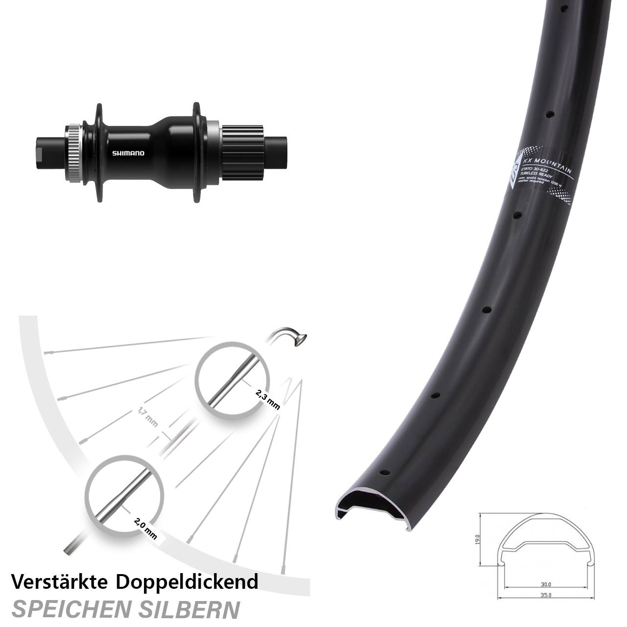 29 Zoll KX Mountain Shimano FH-TC500-B Boost Centerlock Hinterrad 12x148 Micro Spline