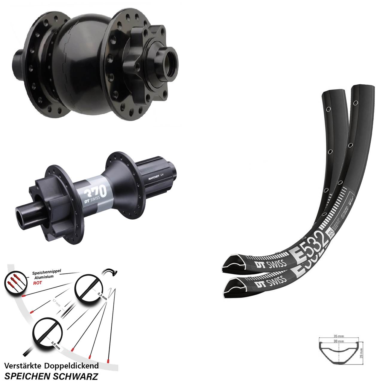 Laufradsatz 6-Loch 15x110 12x148 27,5 Zoll DT Swiss E532-370 SON 28 8-11 fach HG