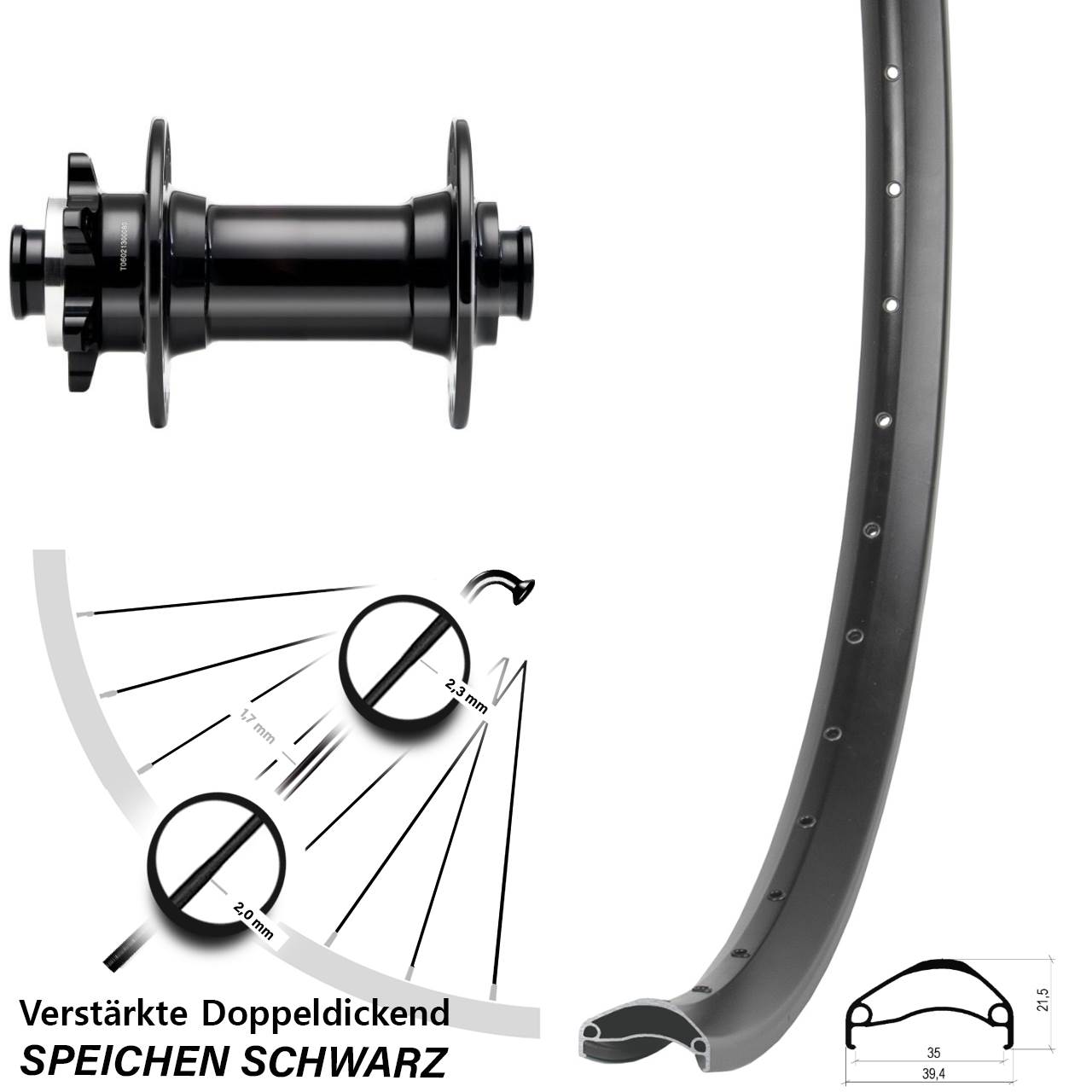 27,5 Zoll Ambrosio E35 Novatec D341-B15 6-Loch Vorderrad 15x110 Boost